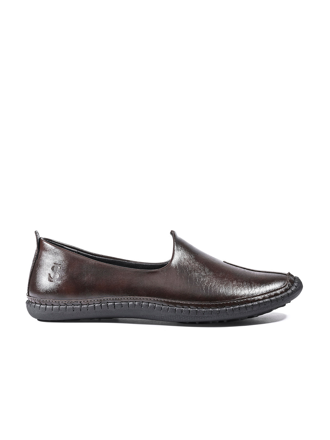 Brunette Brown Ethnic Slip-On Shrunken Nagra Juti and Mojari