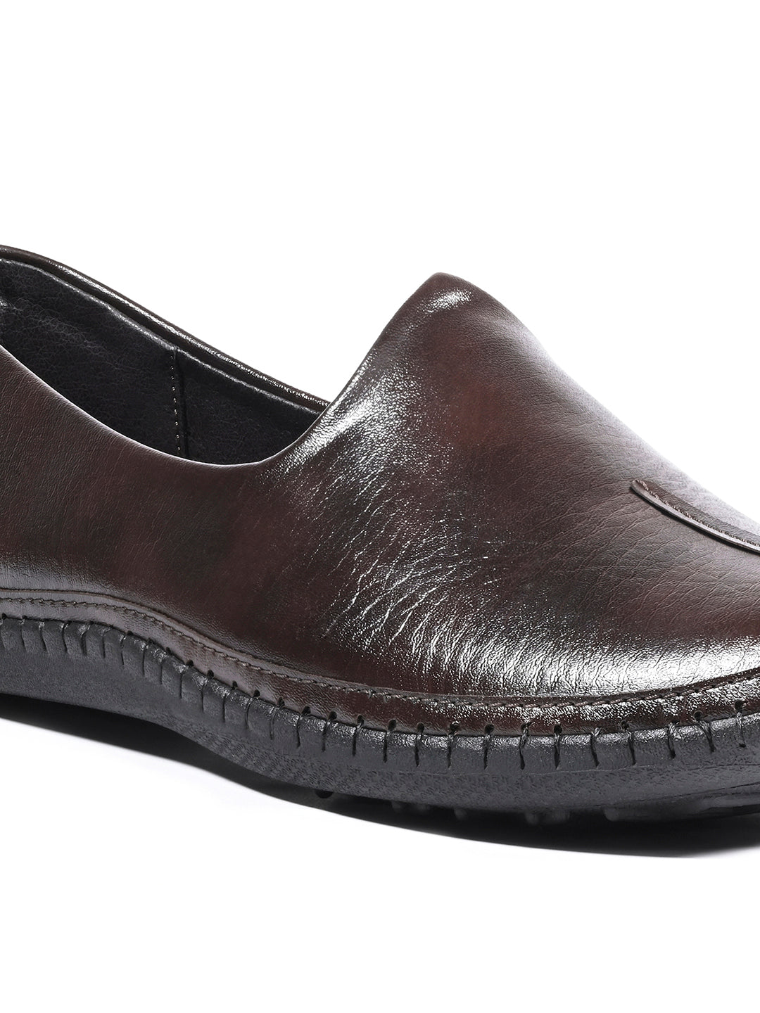 Brunette Brown Ethnic Slip-On Shrunken Nagra Juti and Mojari