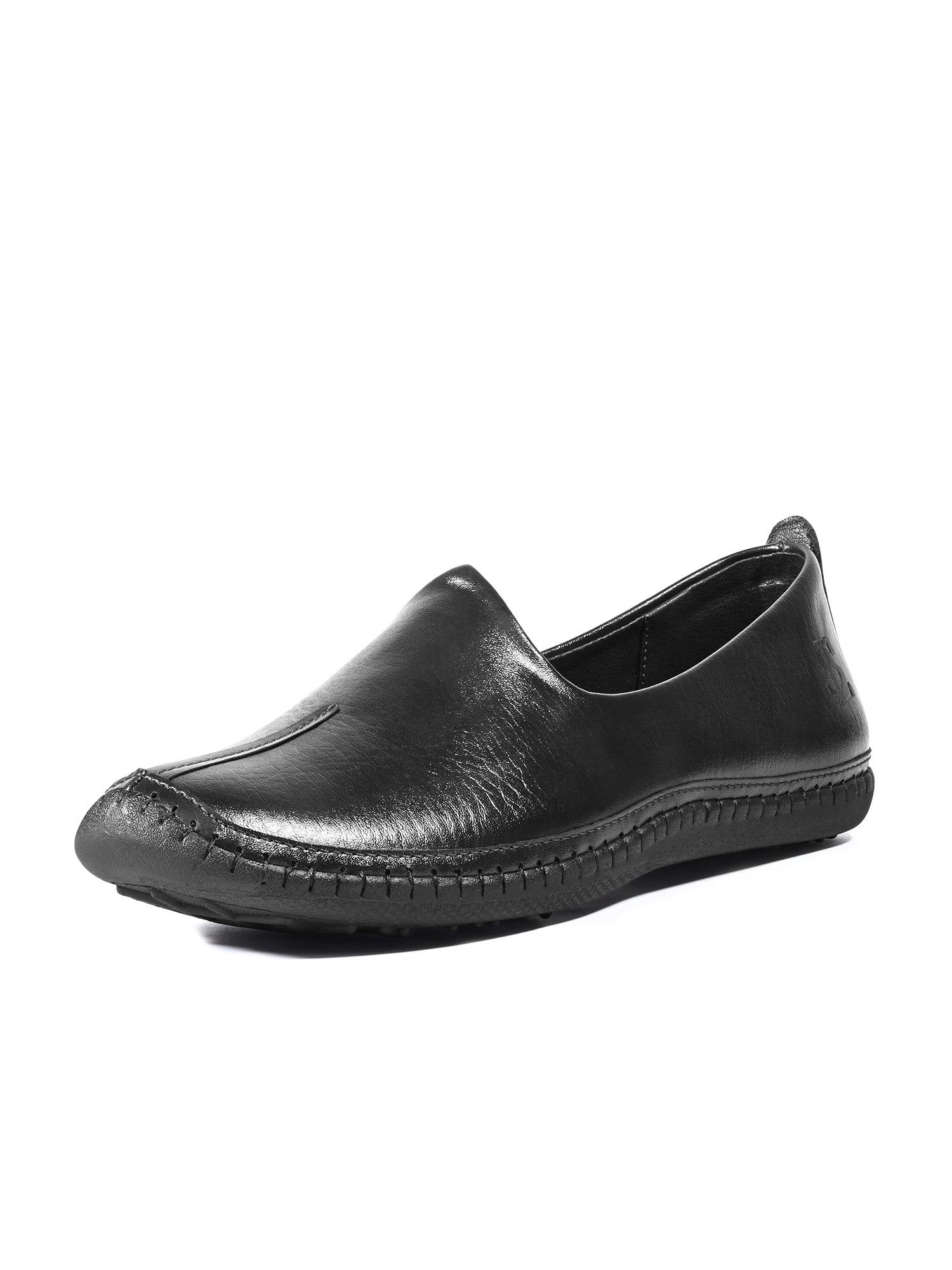 Jet Black Ethnic Slip-On Shrunken Nagra Juti and Mojari