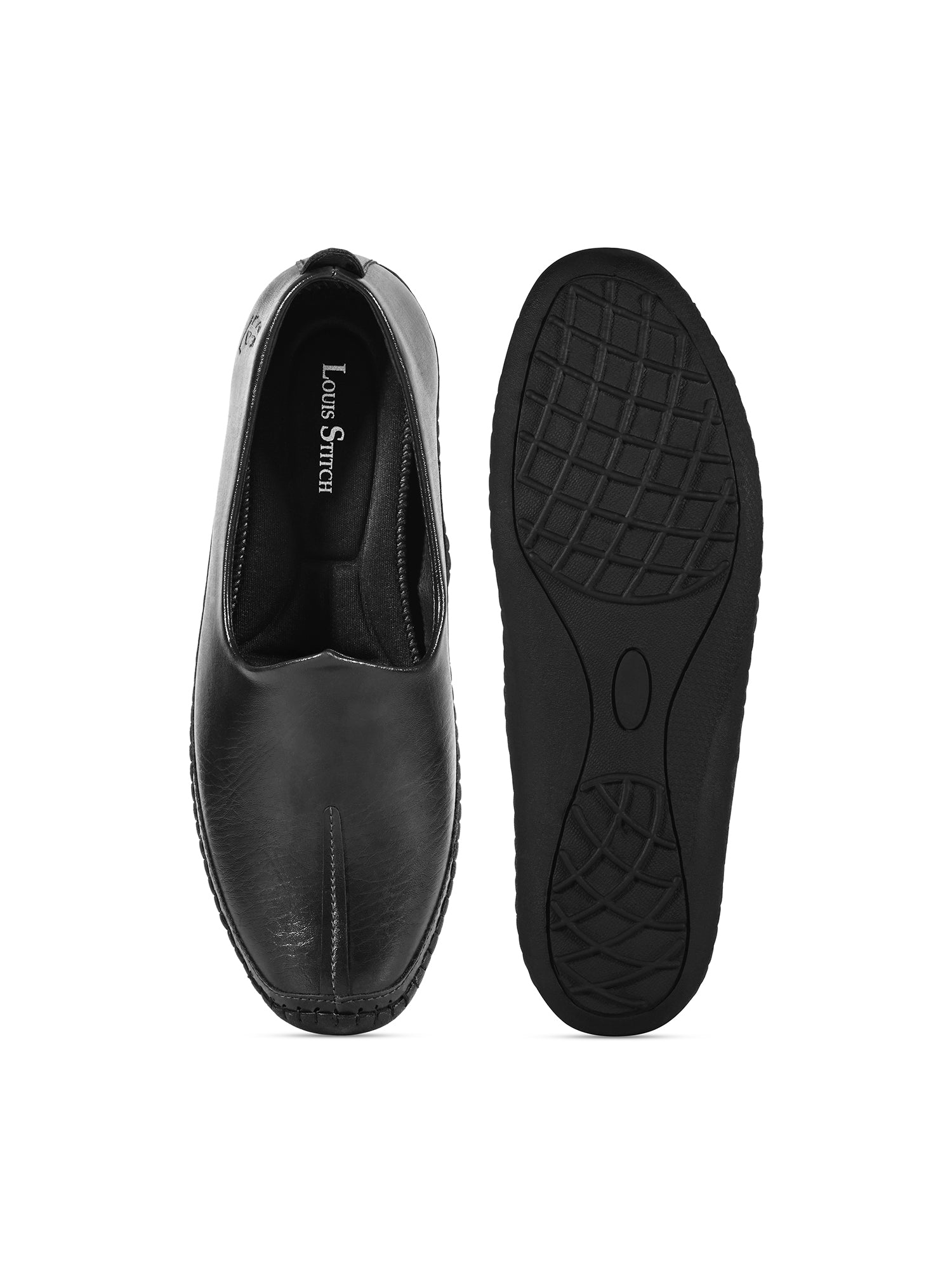 Jet Black Ethnic Slip-On Shrunken Nagra Juti and Mojari