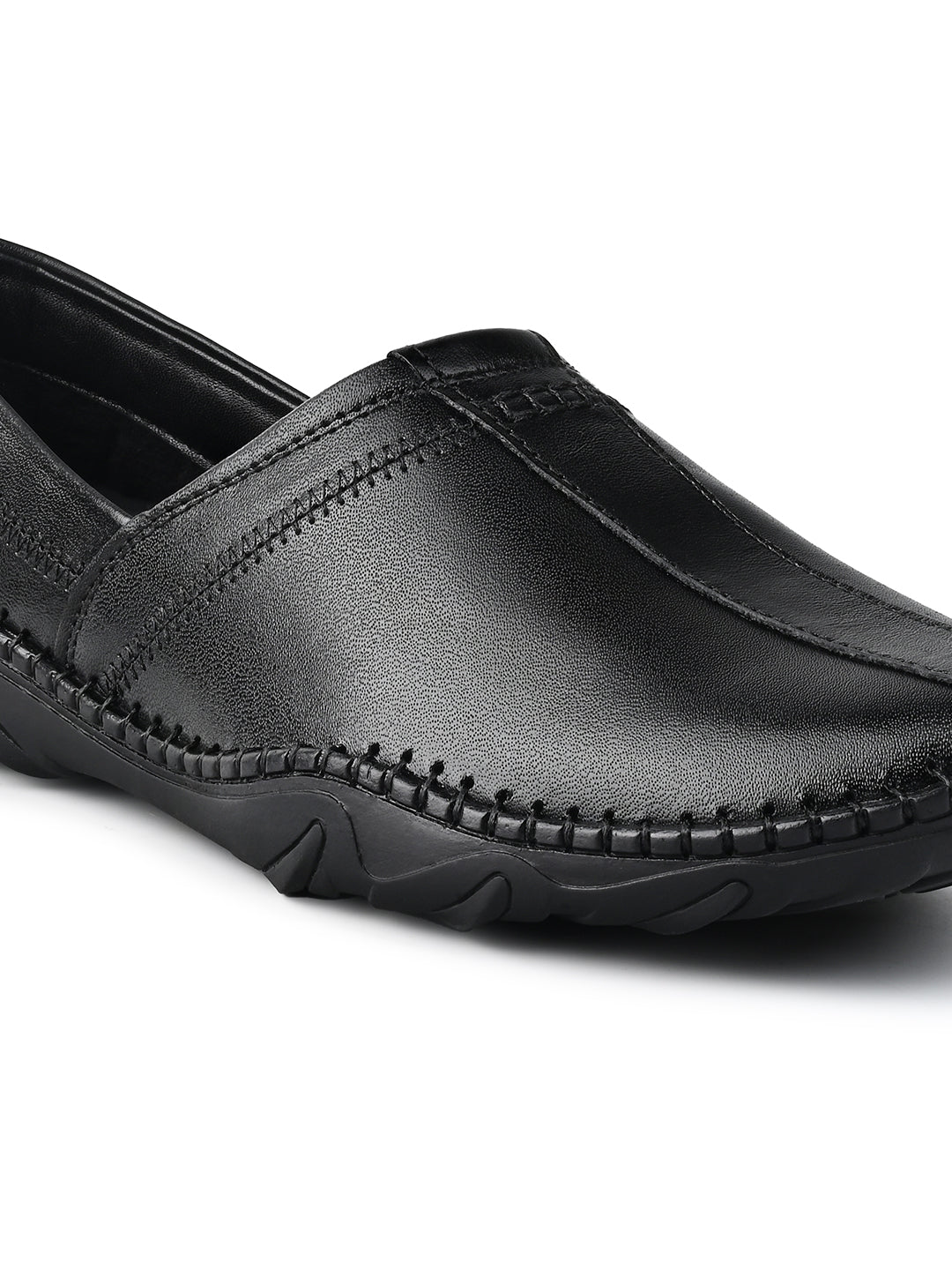 Jet Black Genuine Leather Ultra Lightweight Stylish Stich Nagra Jutis and Mojaris