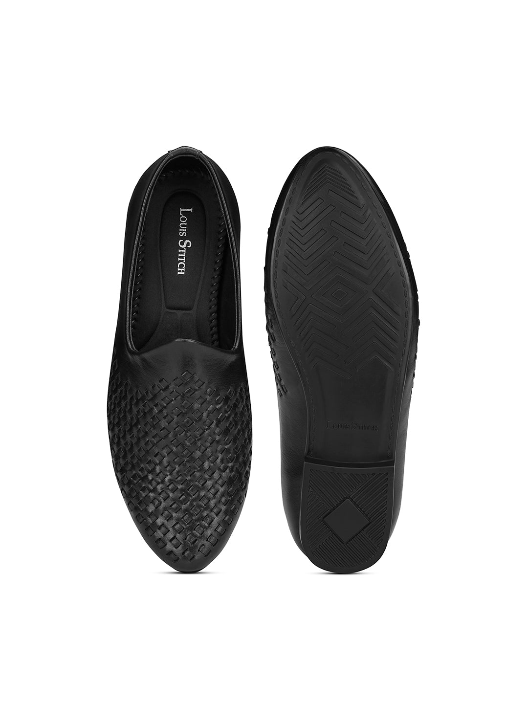 Jet Black Ethnic Slip-On Weaved Texture Nagra Juti and Mojari