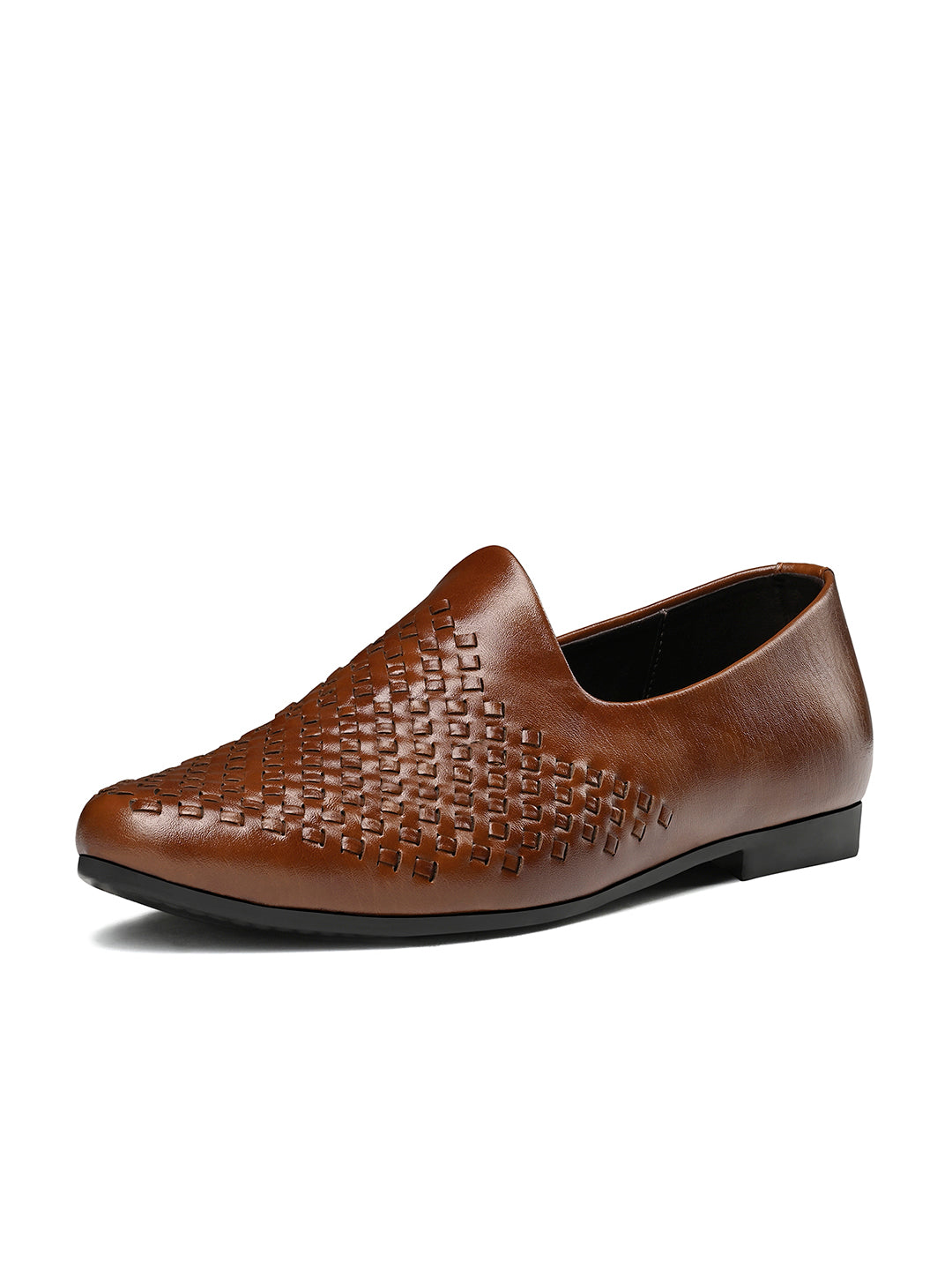 Russet Tan Ethnic Slip-On Weaved Texture Nagra Juti and Mojari