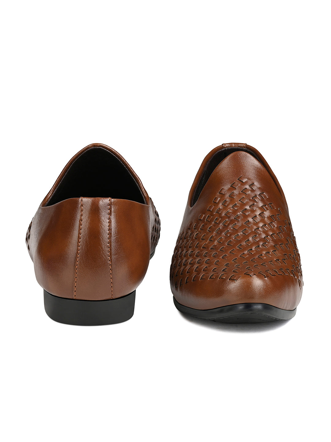 Russet Tan Ethnic Slip-On Weaved Texture Nagra Juti and Mojari