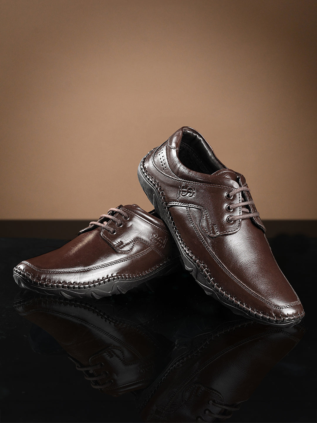 Brunette Brown Genuine Leather Ultra Lightweight Derbys Shoes