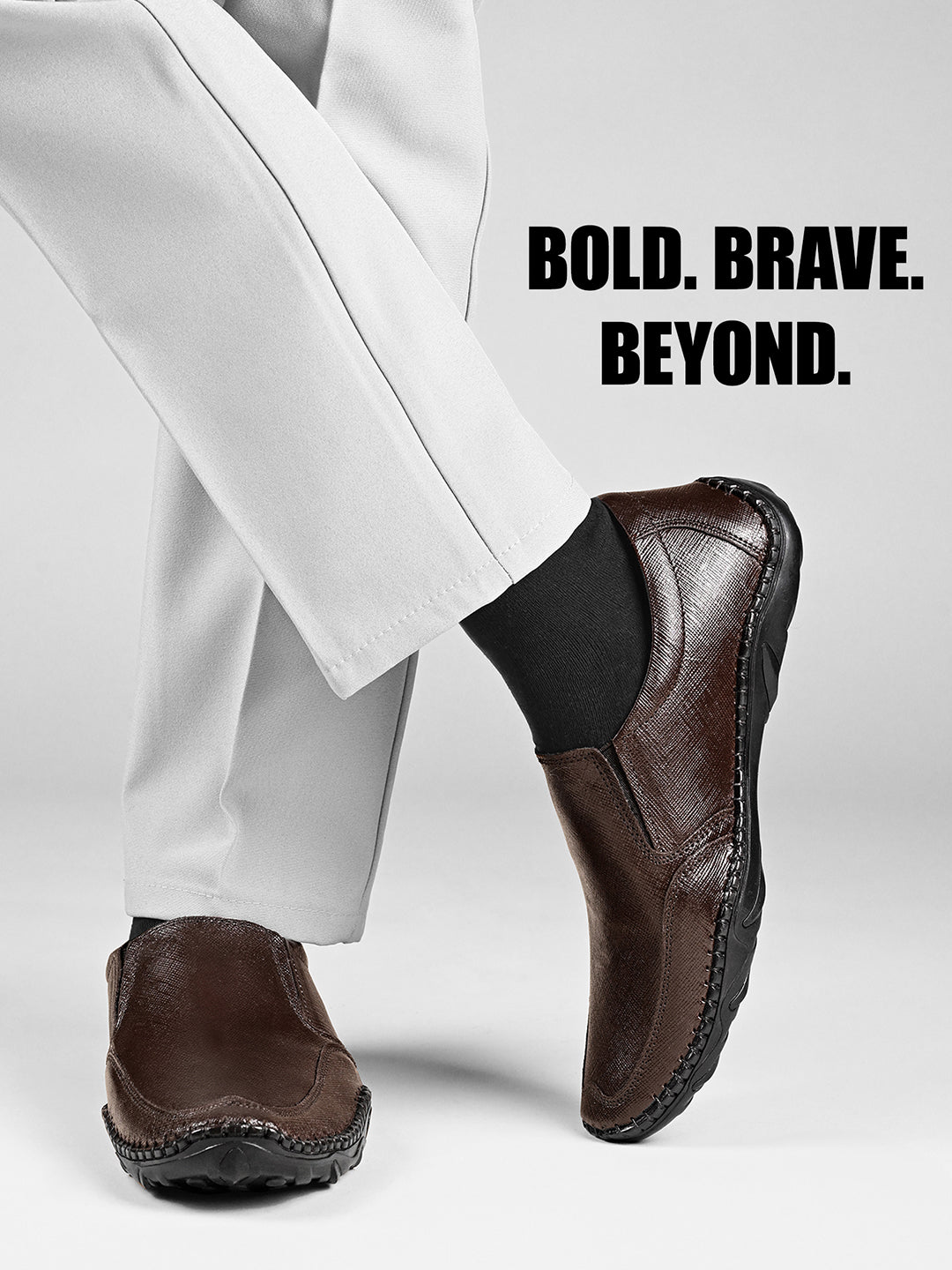 Brunette Brown Safiano Leather Ultra Lightweight Slip-On Shoes