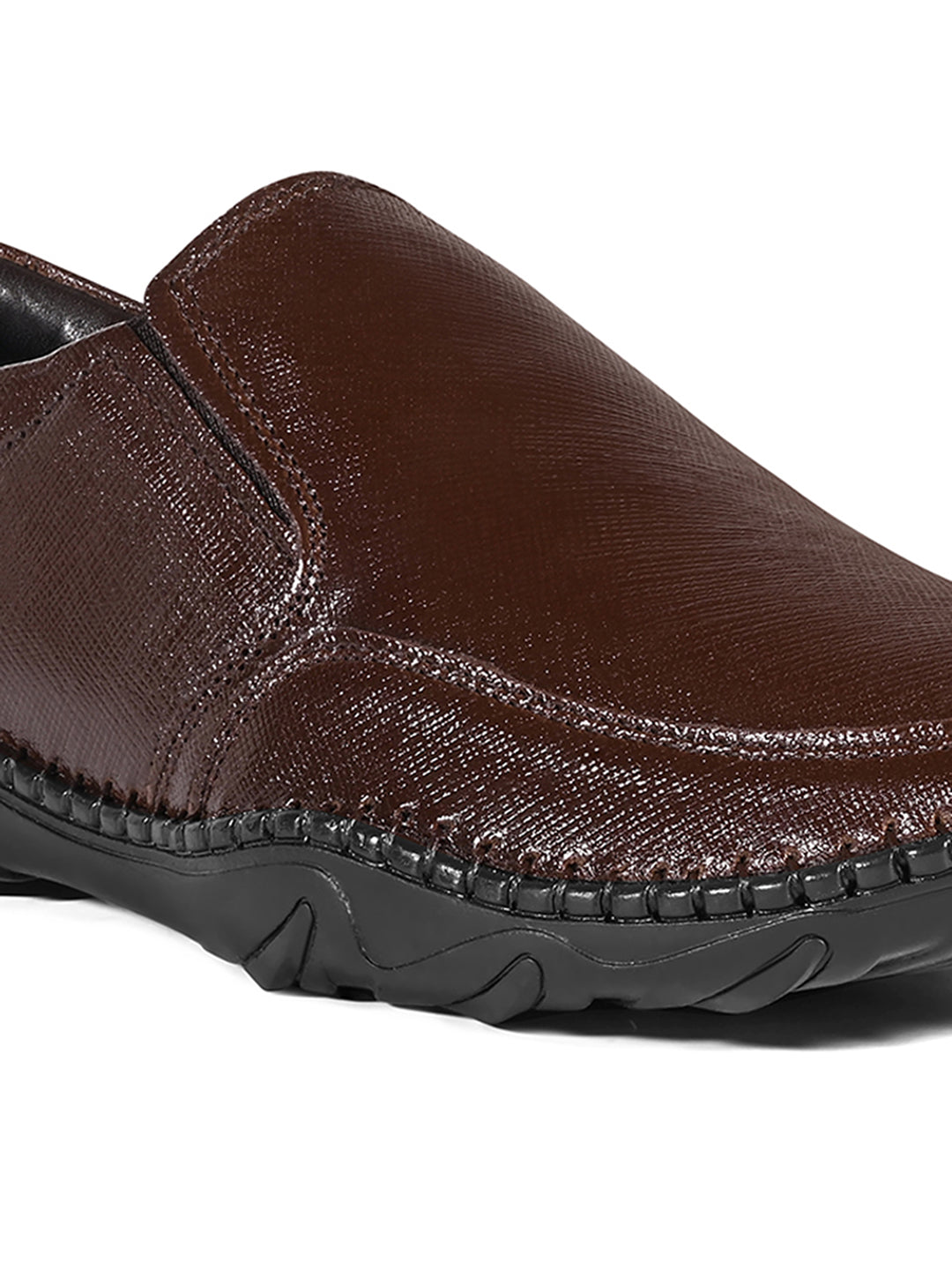 Brunette Brown Safiano Leather Ultra Lightweight Slip-On Shoes
