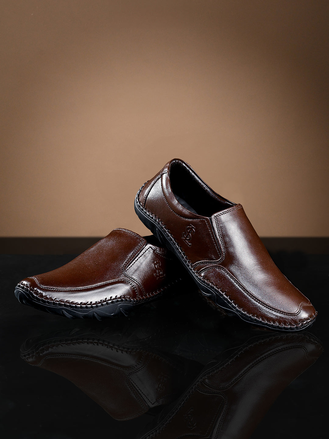 Brunette Brown Genuine Leather Ultra Lightweight Slip-On Shoes