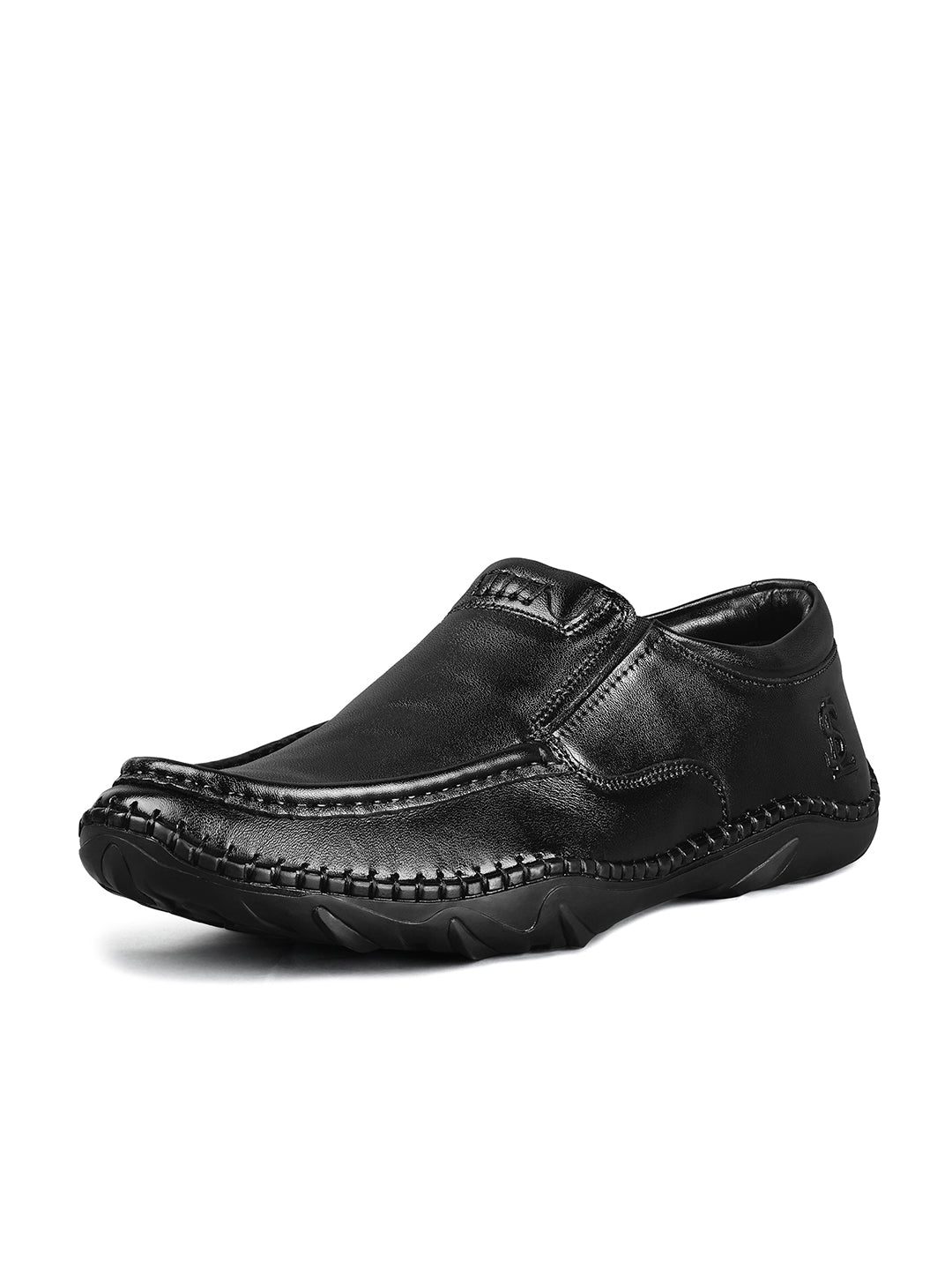 Obsidian Black Genuine Leather Ultra Lightweight Slip-On Shoes