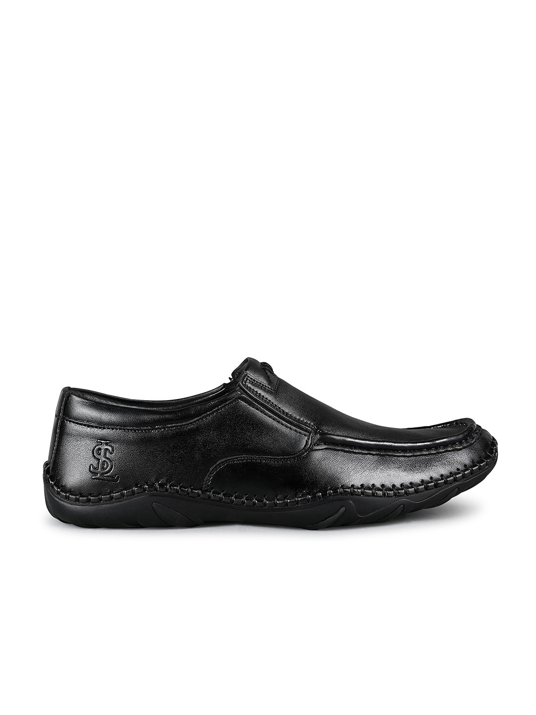 Obsidian Black Genuine Leather Ultra Lightweight Slip-On Shoes