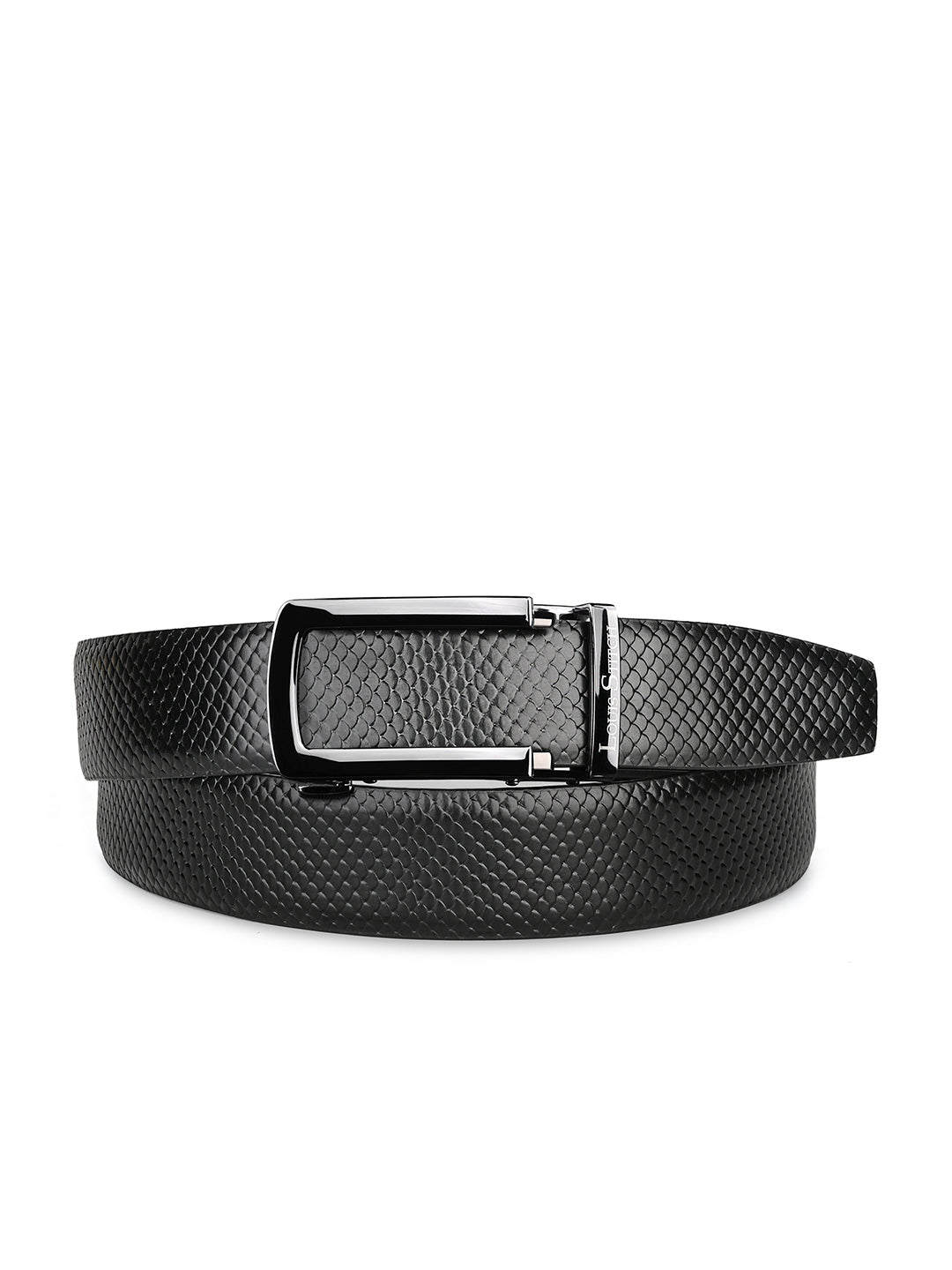 Premium VT Leather Men's Gunmetal Black Buckle Auto Lock Belt