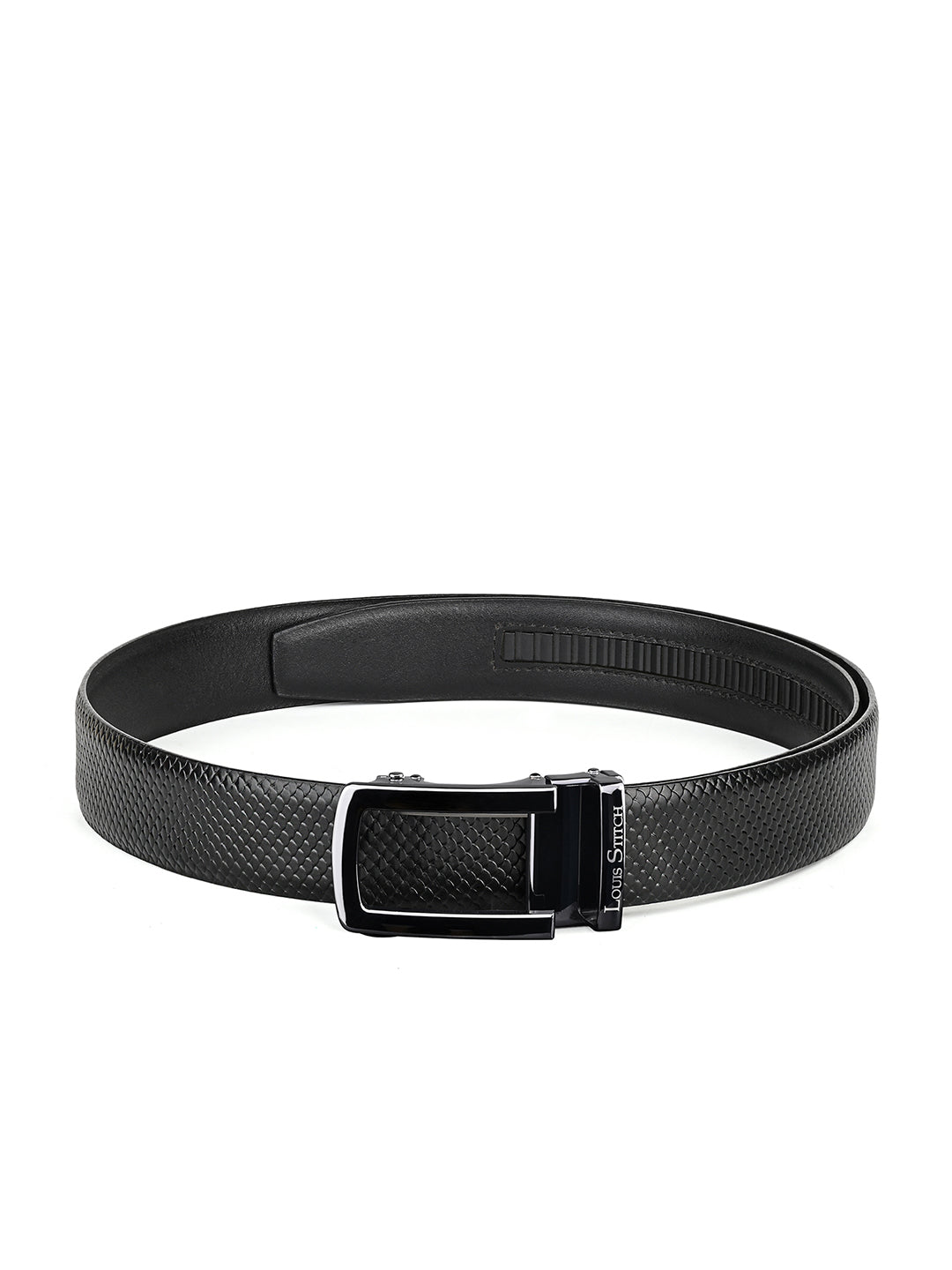 Premium VT Leather Men's Gunmetal Black Buckle Auto Lock Belt
