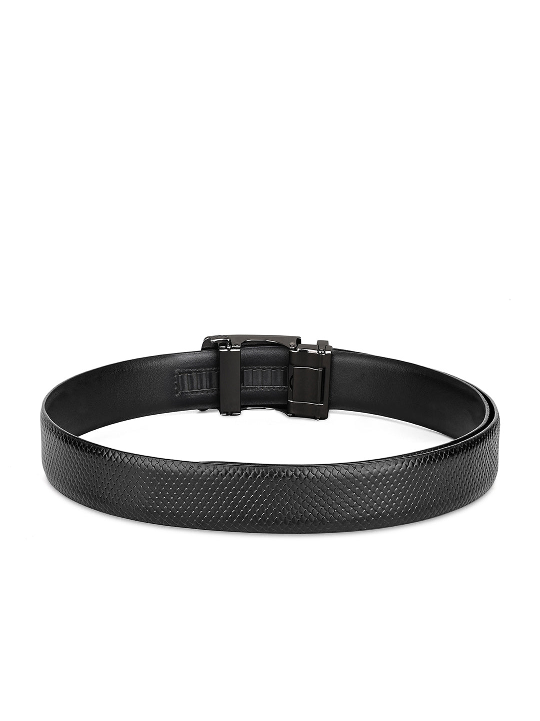 Premium VT Leather Men's Gunmetal Black Buckle Auto Lock Belt