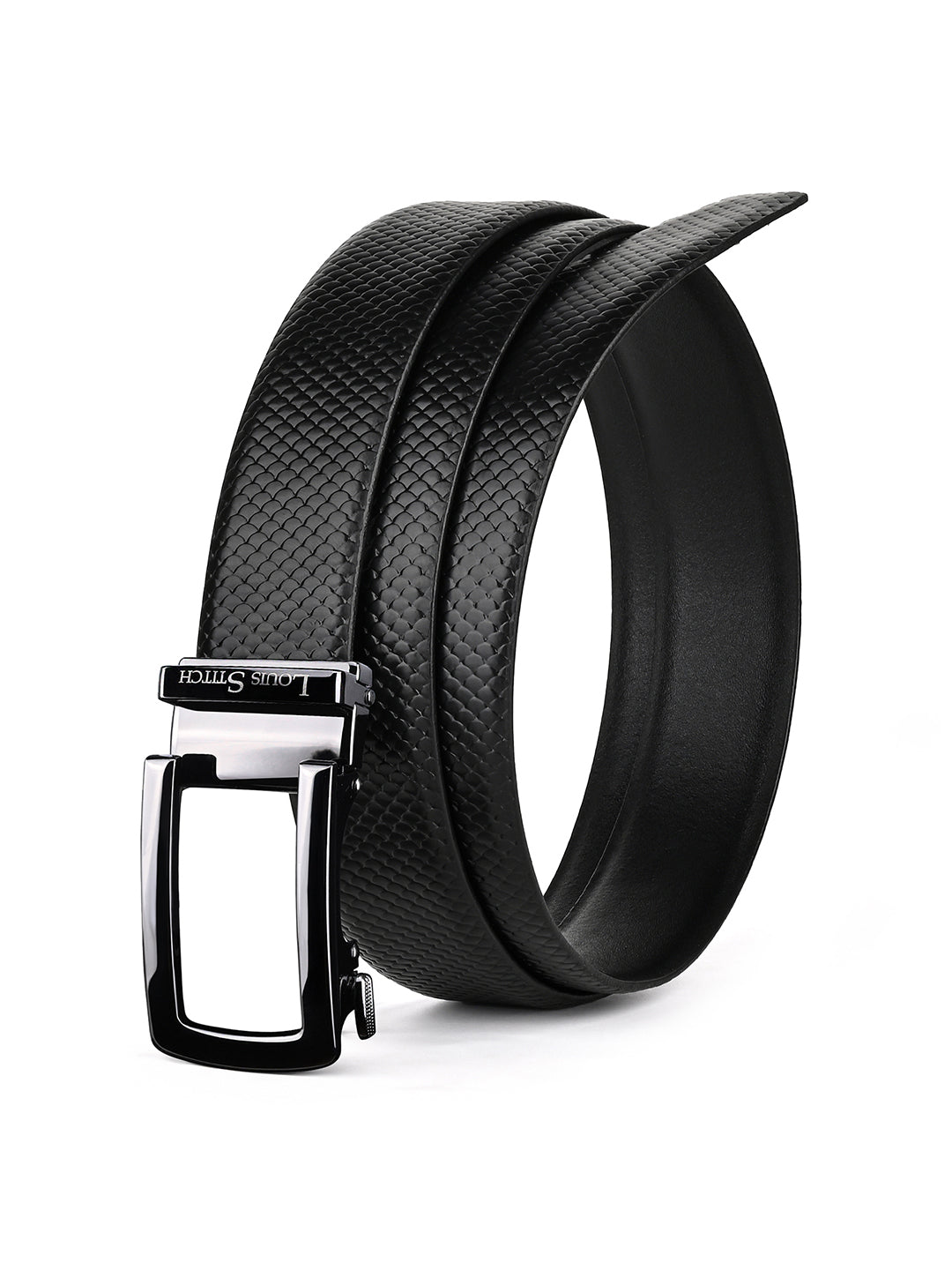 Premium VT Leather Men's Gunmetal Black Buckle Auto Lock Belt