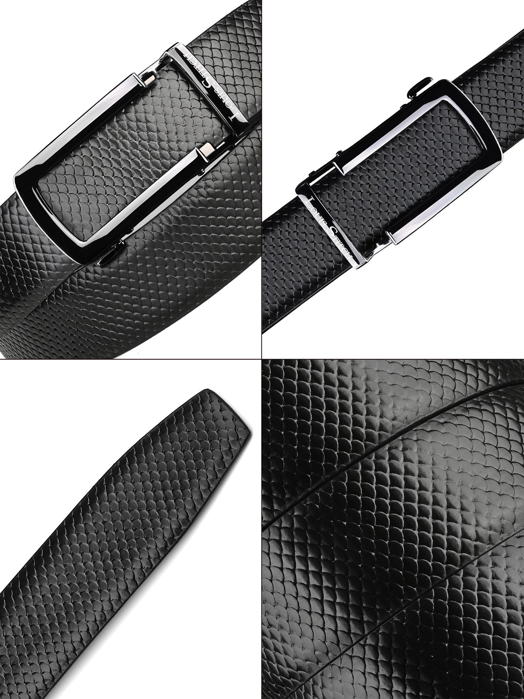 Premium VT Leather Men's Gunmetal Black Buckle Auto Lock Belt