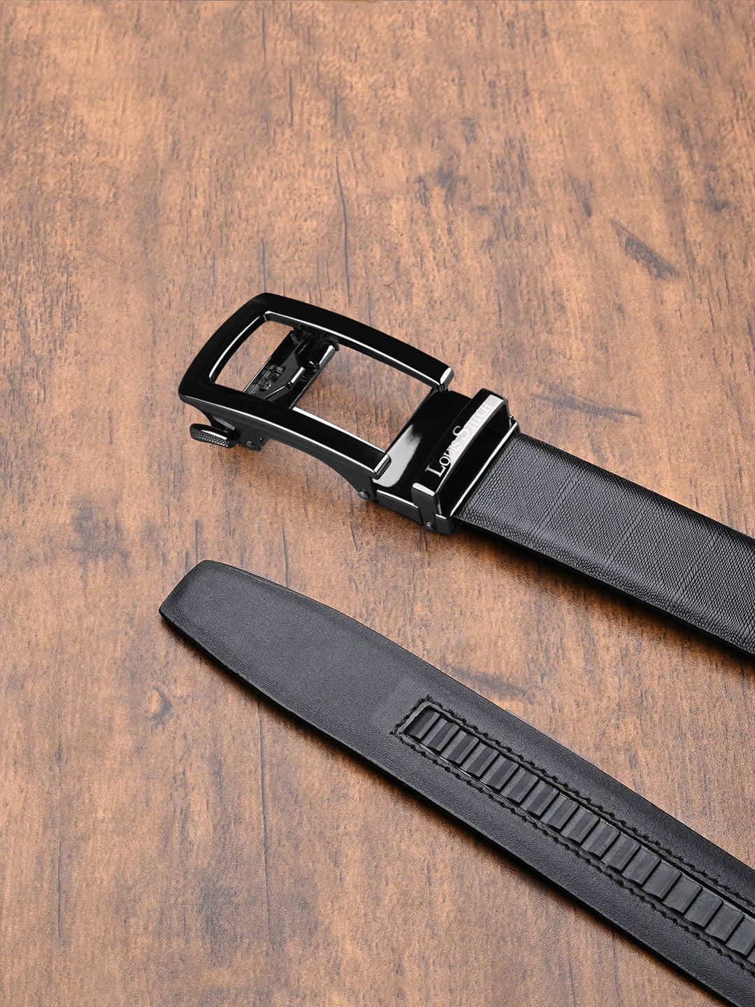Premium VT Leather Men's Gunmetal Black Buckle Auto Lock Belt