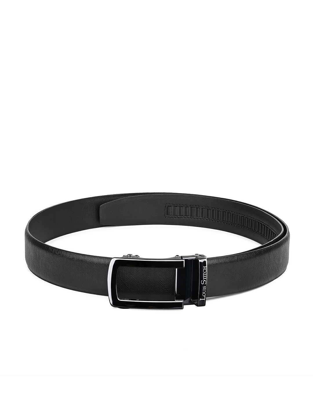 Premium VT Leather Men's Gunmetal Black Buckle Auto Lock Belt