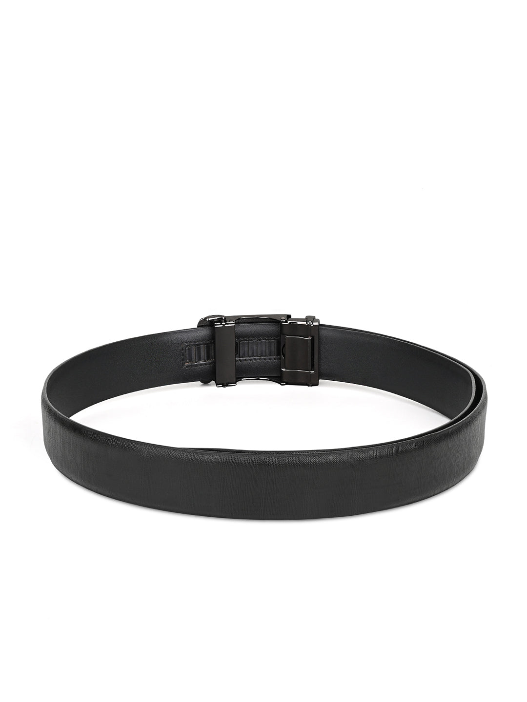 Premium VT Leather Men's Gunmetal Black Buckle Auto Lock Belt