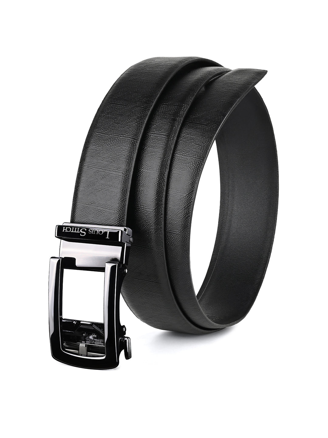 Premium VT Leather Men's Gunmetal Black Buckle Auto Lock Belt