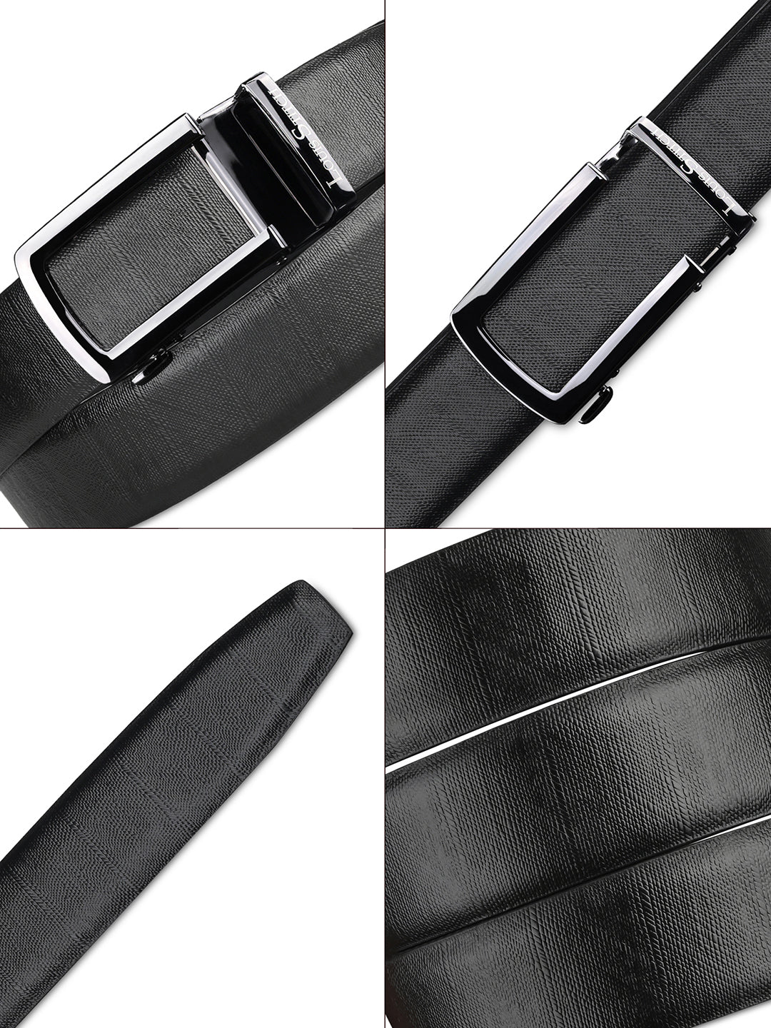 Premium VT Leather Men's Gunmetal Black Buckle Auto Lock Belt