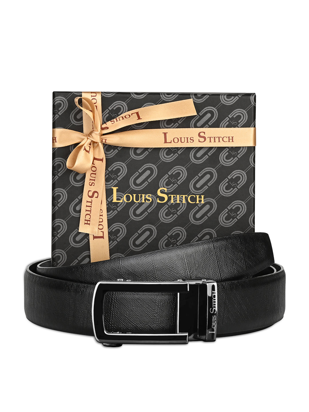 Premium VT Leather Men's Gunmetal Black Buckle Auto Lock Belt