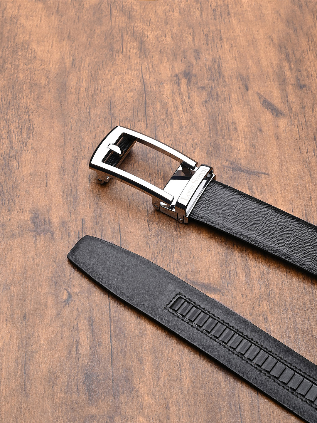 Premium VT Leather Men's Chrome Buckle Auto Lock Belt