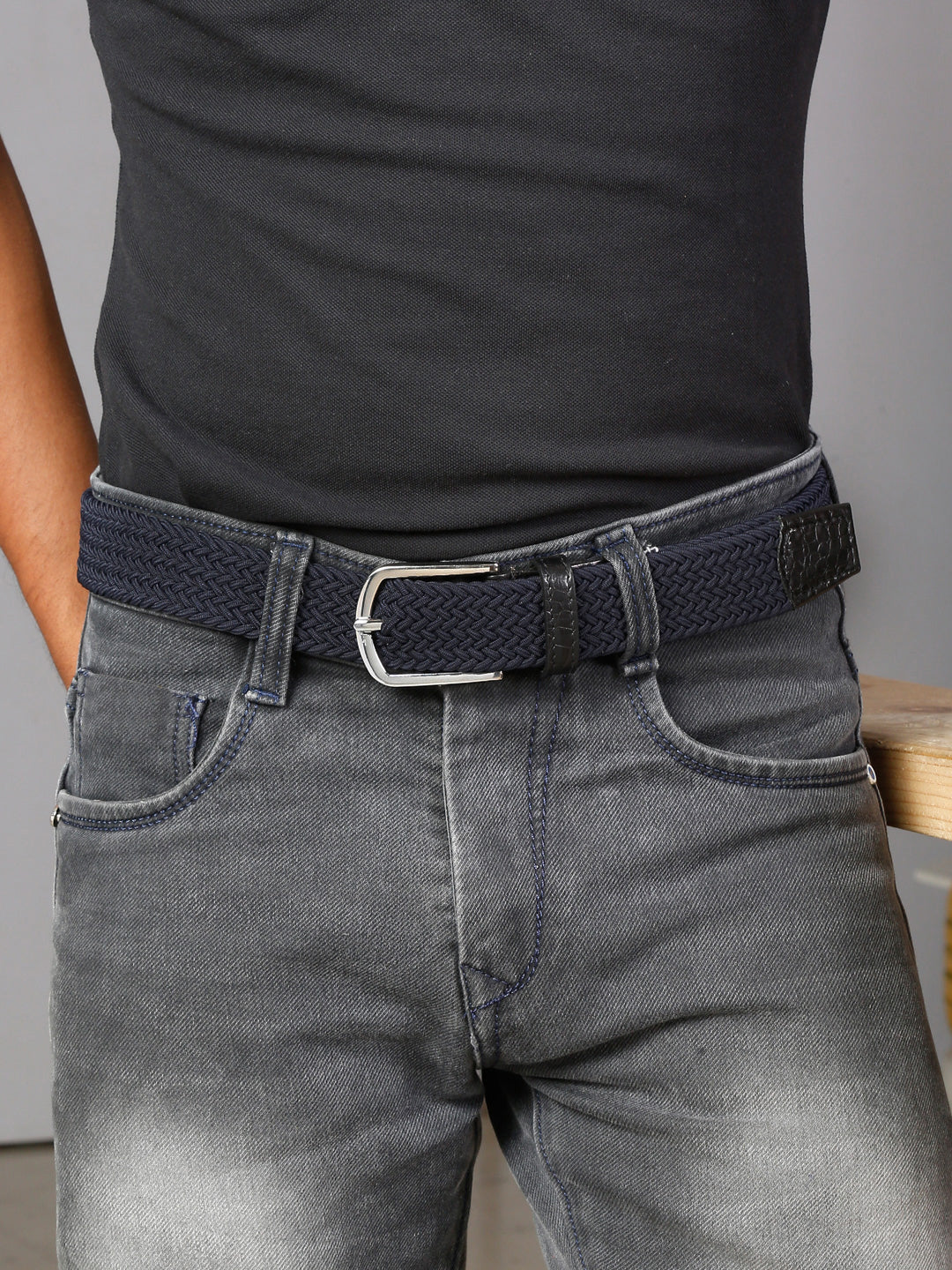 LOUIS STITCH Men's Braided Elastic Stretch Belt