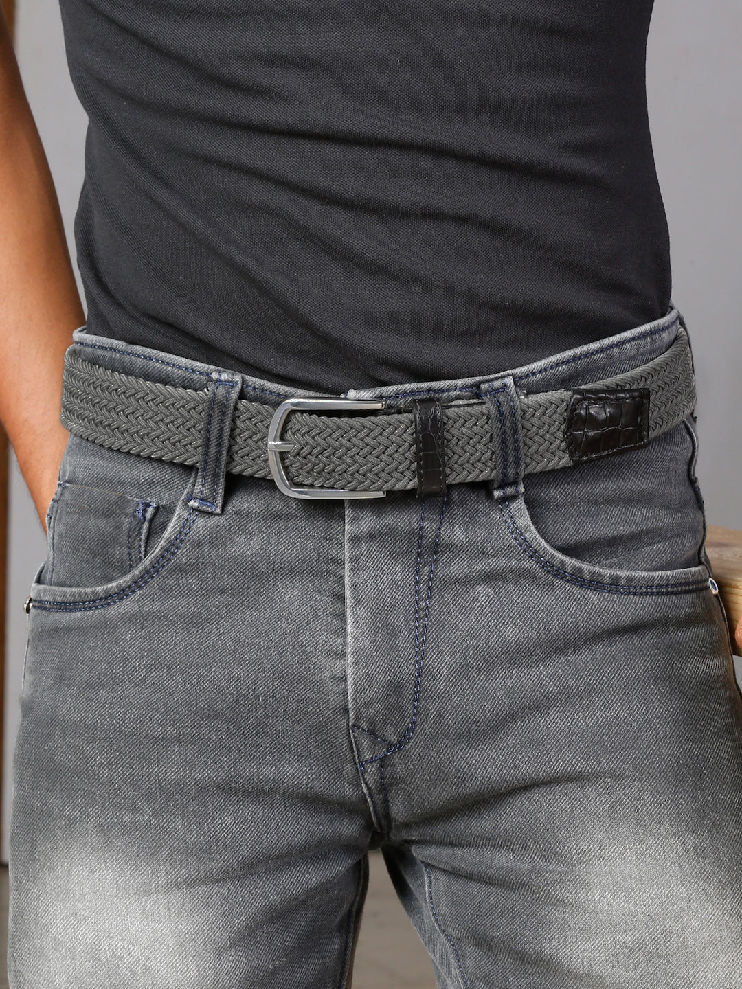LOUIS STITCH Men's Braided Elastic Stretch Belt