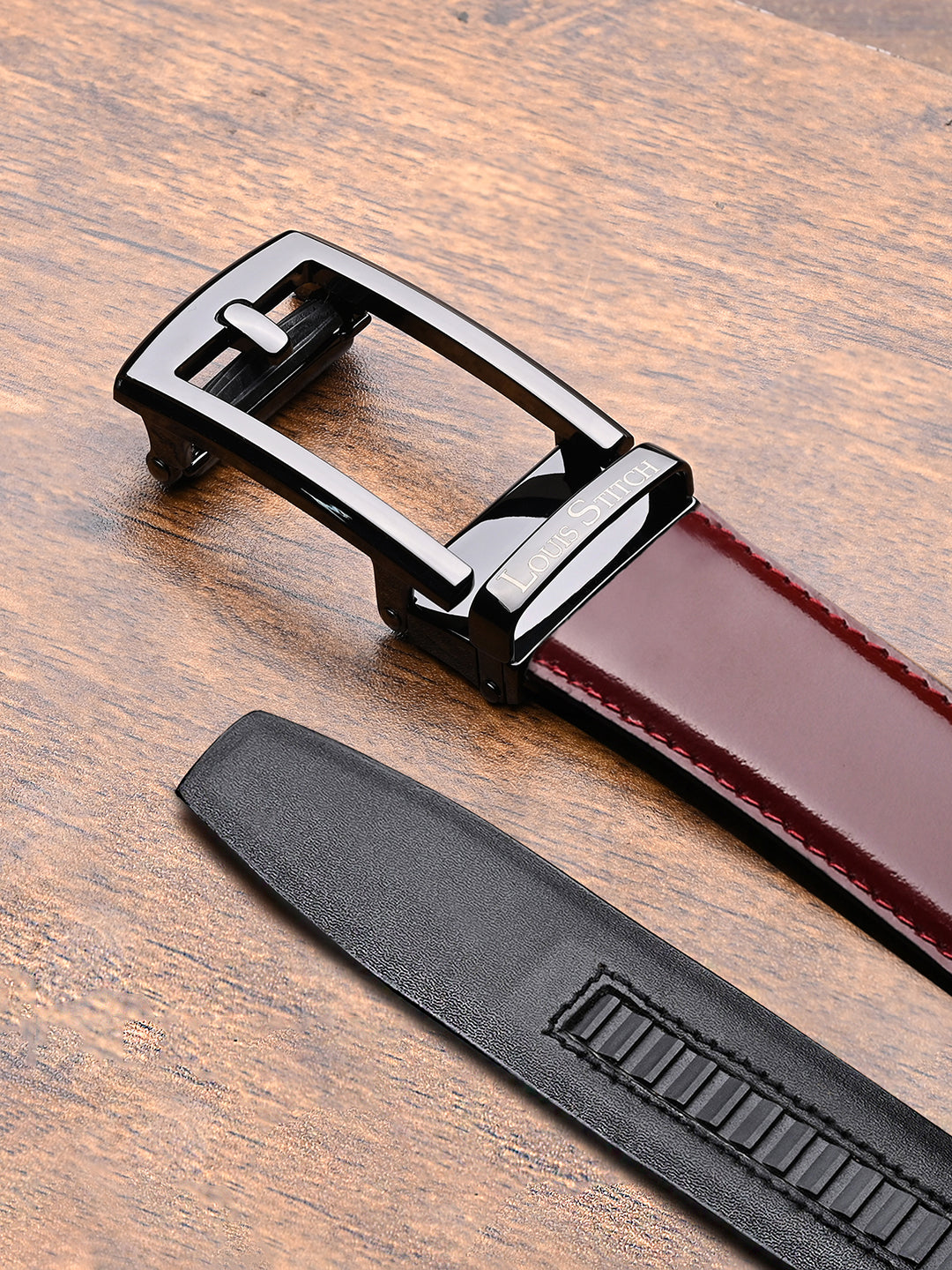 Premium VT Leather Men's Gunmetal Black Buckle Auto Lock Belt