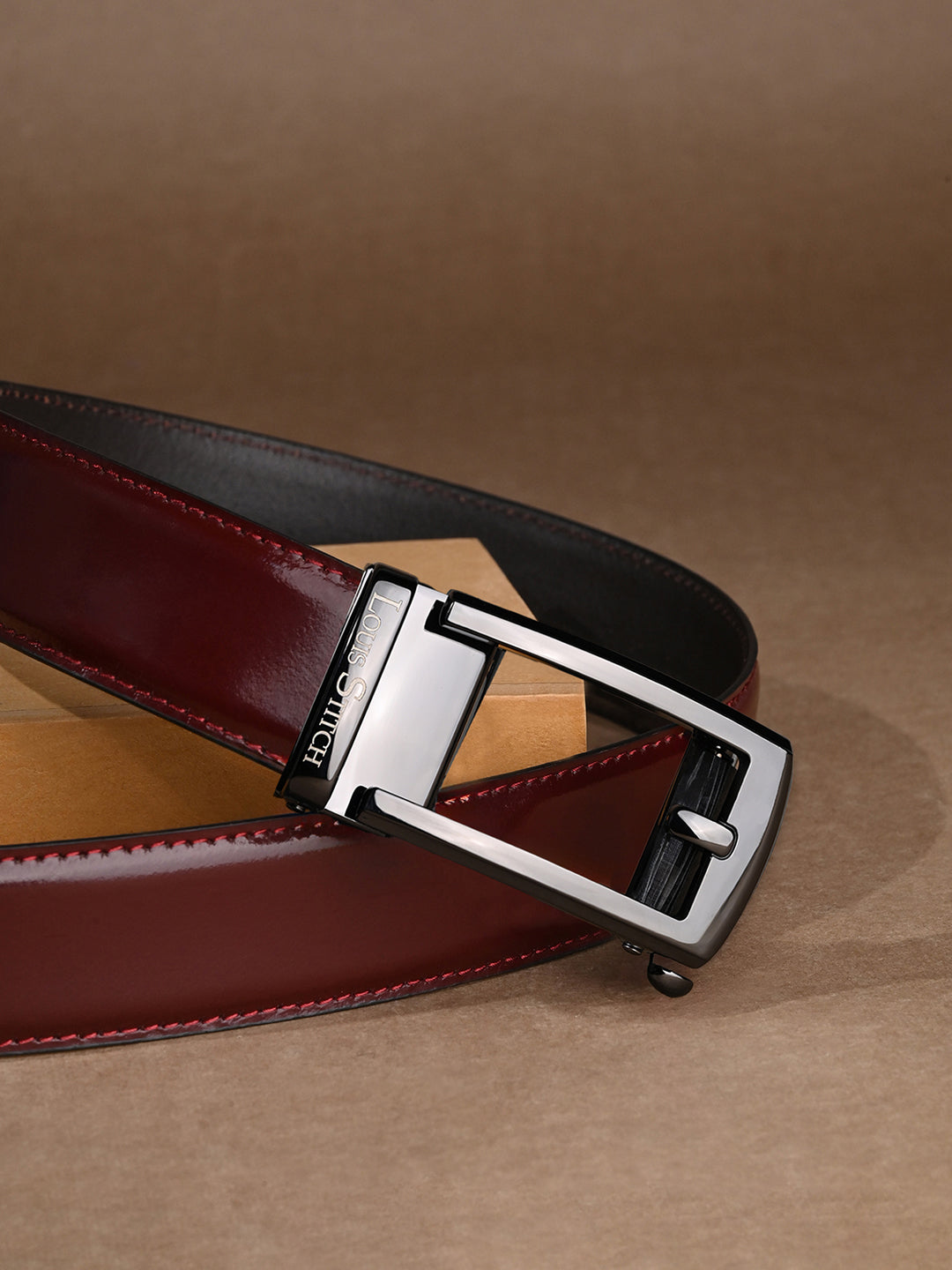 Premium VT Leather Men's Gunmetal Black Buckle Auto Lock Belt