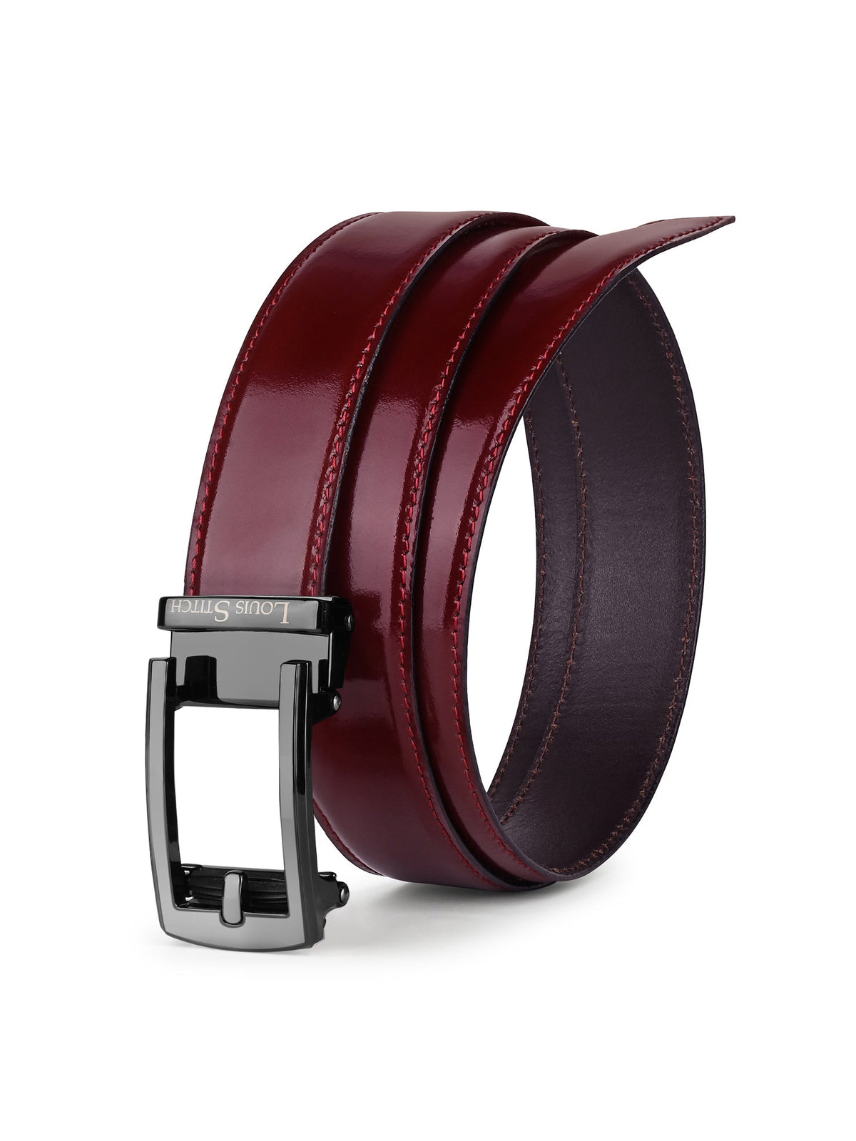 Premium VT Leather Men's Gunmetal Black Buckle Auto Lock Belt
