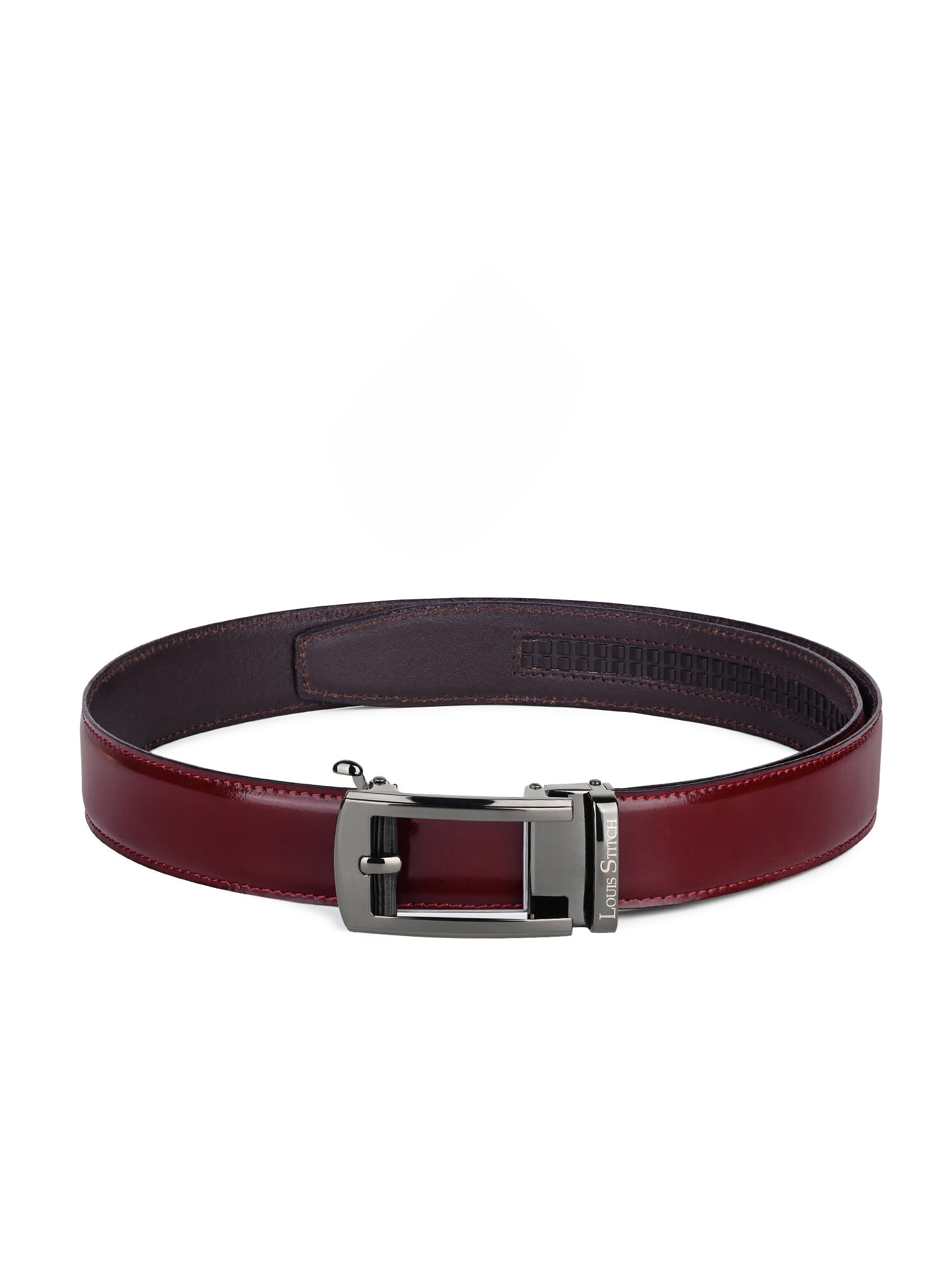 Premium VT Leather Men's Gunmetal Black Buckle Auto Lock Belt