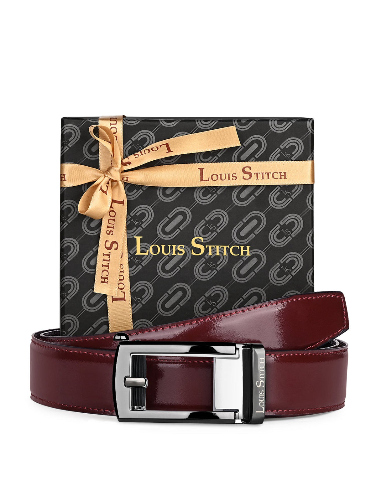 Premium VT Leather Men's Gunmetal Black Buckle Auto Lock Belt