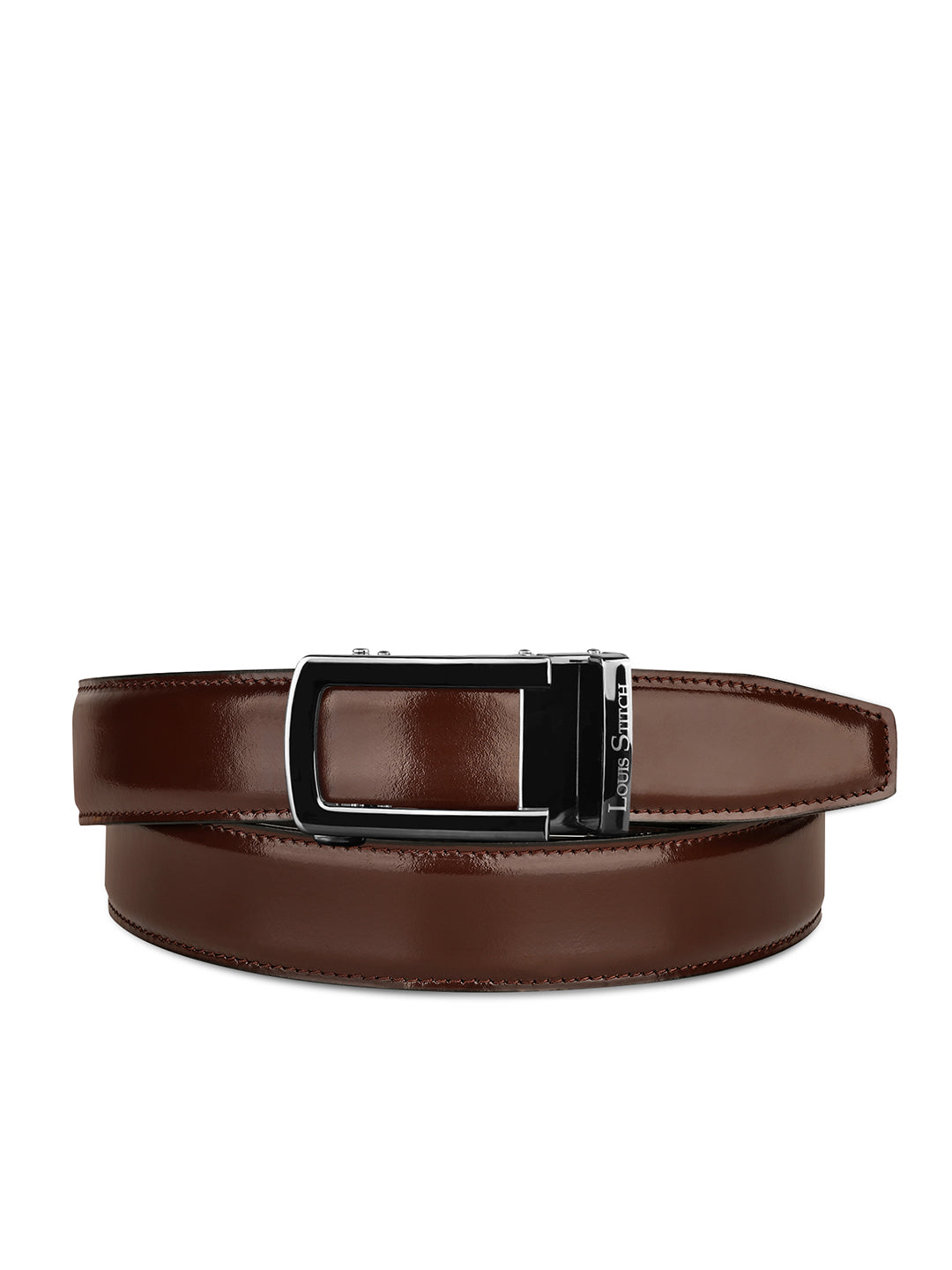Premium VT Leather Men's Gunmetal Black Buckle Auto Lock Belt