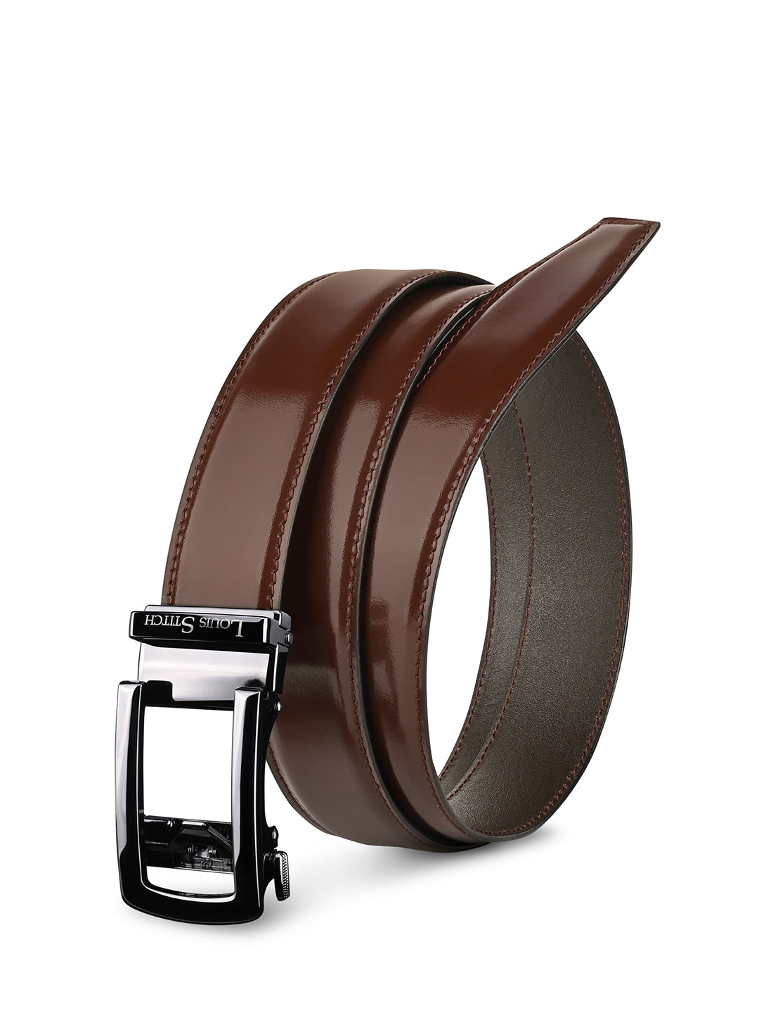 Premium VT Leather Men's Gunmetal Black Buckle Auto Lock Belt