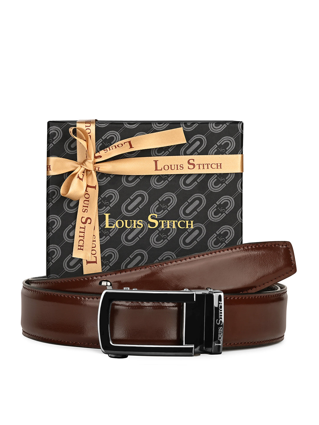 Premium VT Leather Men's Gunmetal Black Buckle Auto Lock Belt