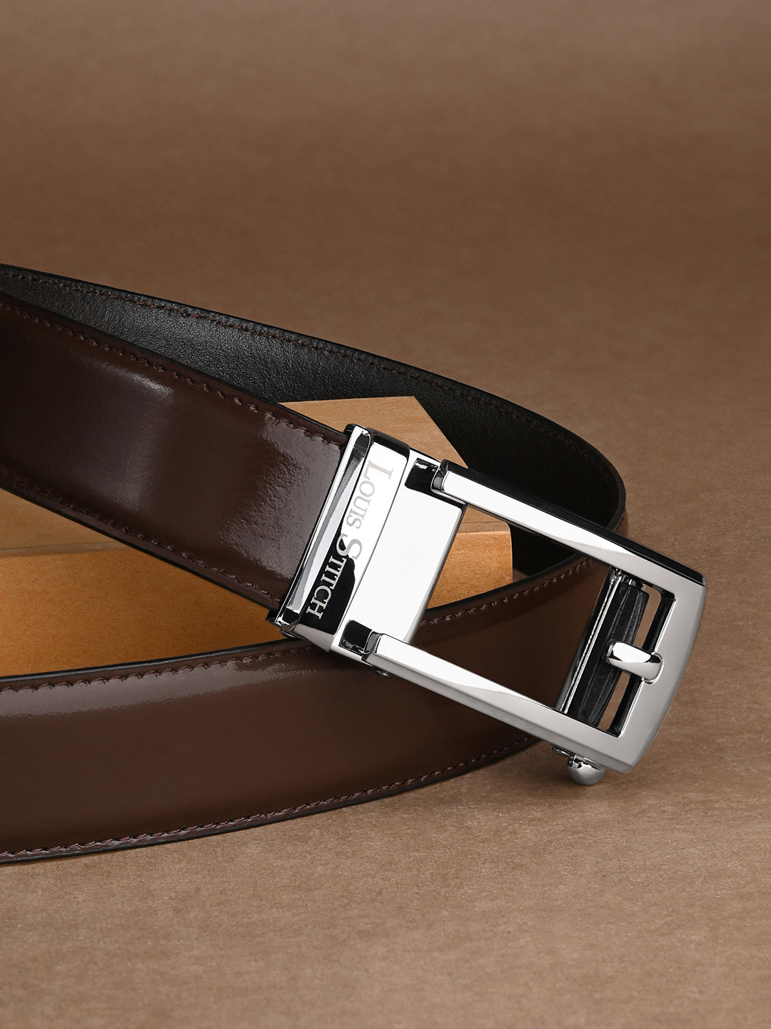 Premium VT Leather Men's Chrome Buckle Auto Lock Belt