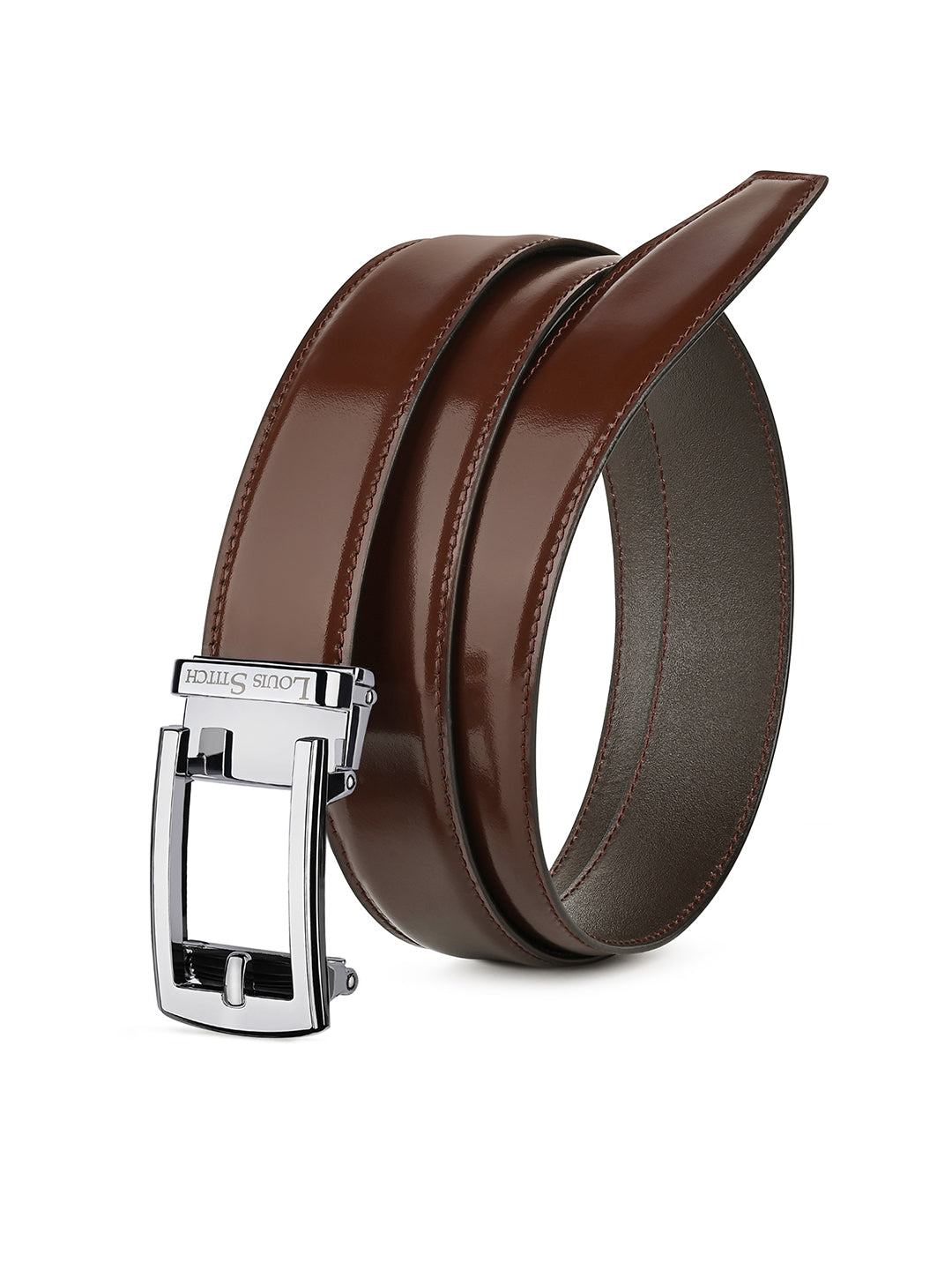 Premium VT Leather Men's Chrome Buckle Auto Lock Belt