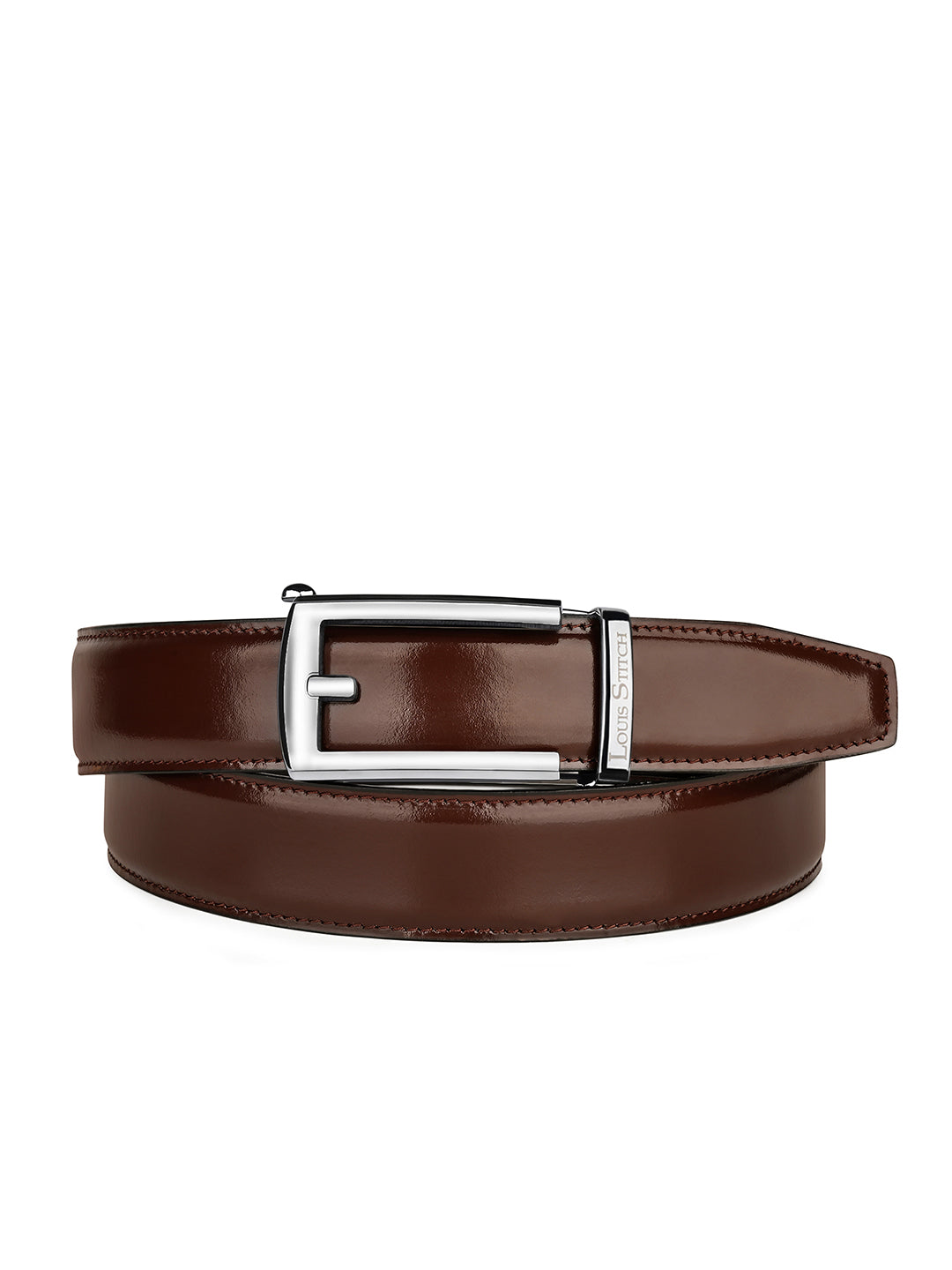 Premium VT Leather Men's Chrome Buckle Auto Lock Belt