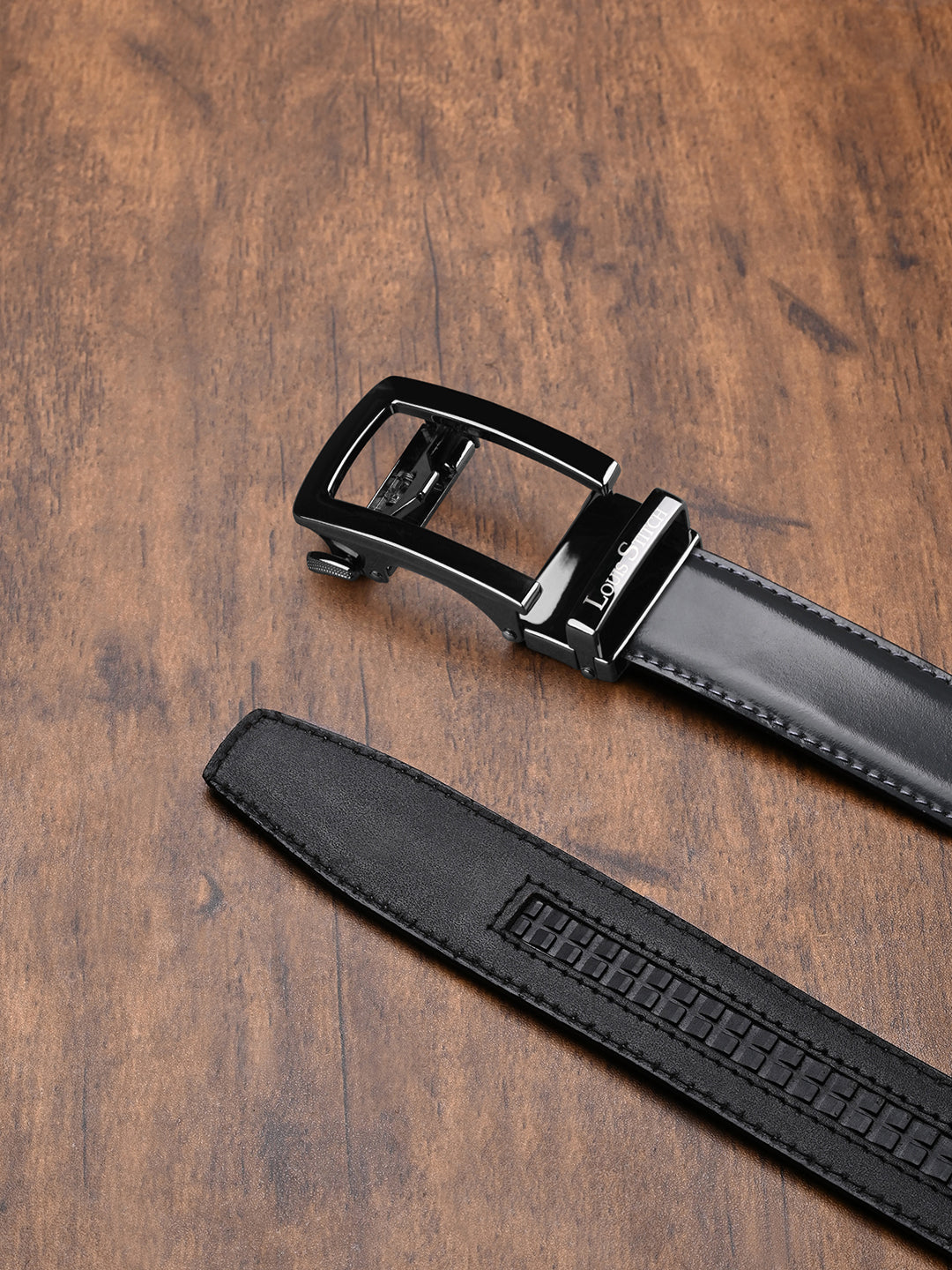 Premium VT Leather Men's Gunmetal Black Buckle Auto Lock Belt