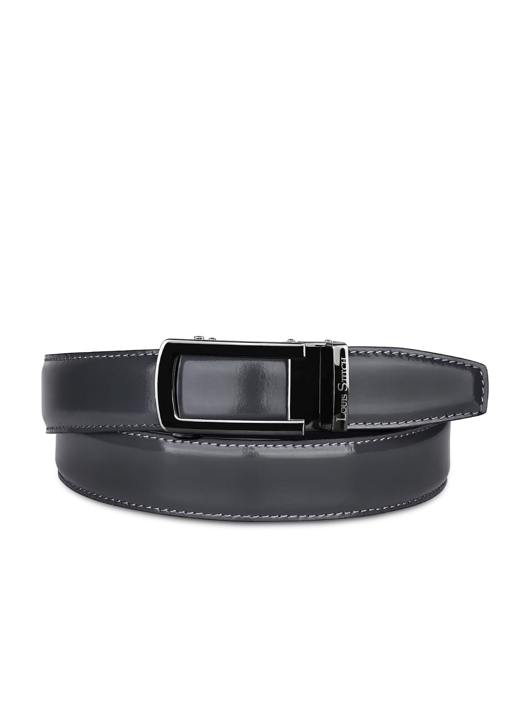 Premium VT Leather Men's Gunmetal Black Buckle Auto Lock Belt