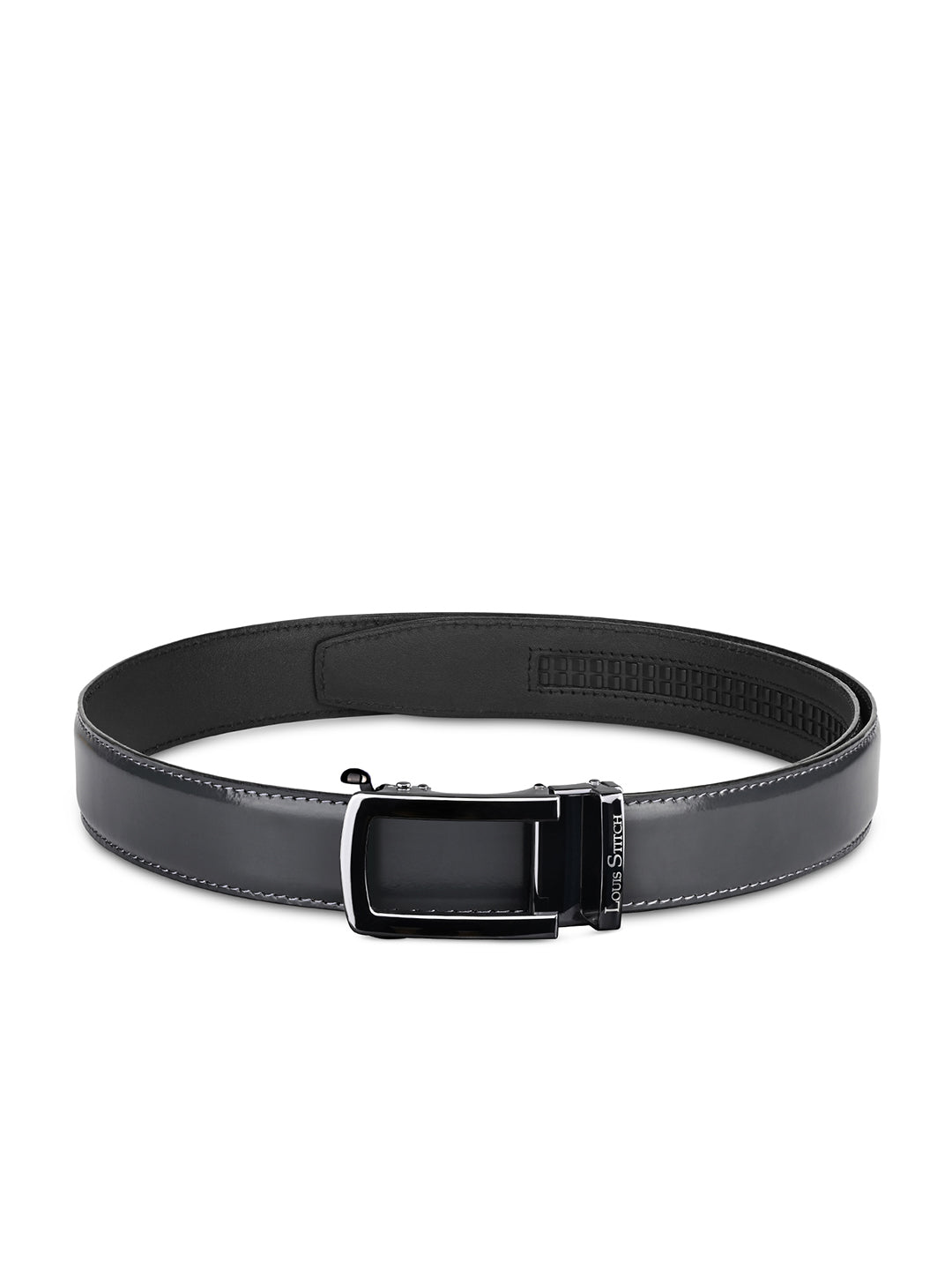 Premium VT Leather Men's Gunmetal Black Buckle Auto Lock Belt
