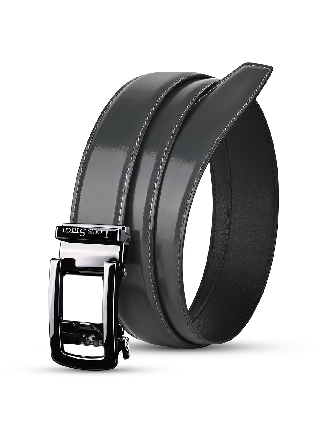 Premium VT Leather Men's Gunmetal Black Buckle Auto Lock Belt