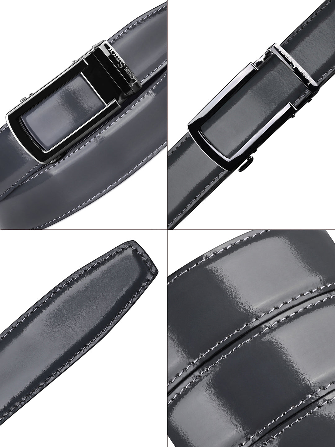 Premium VT Leather Men's Gunmetal Black Buckle Auto Lock Belt