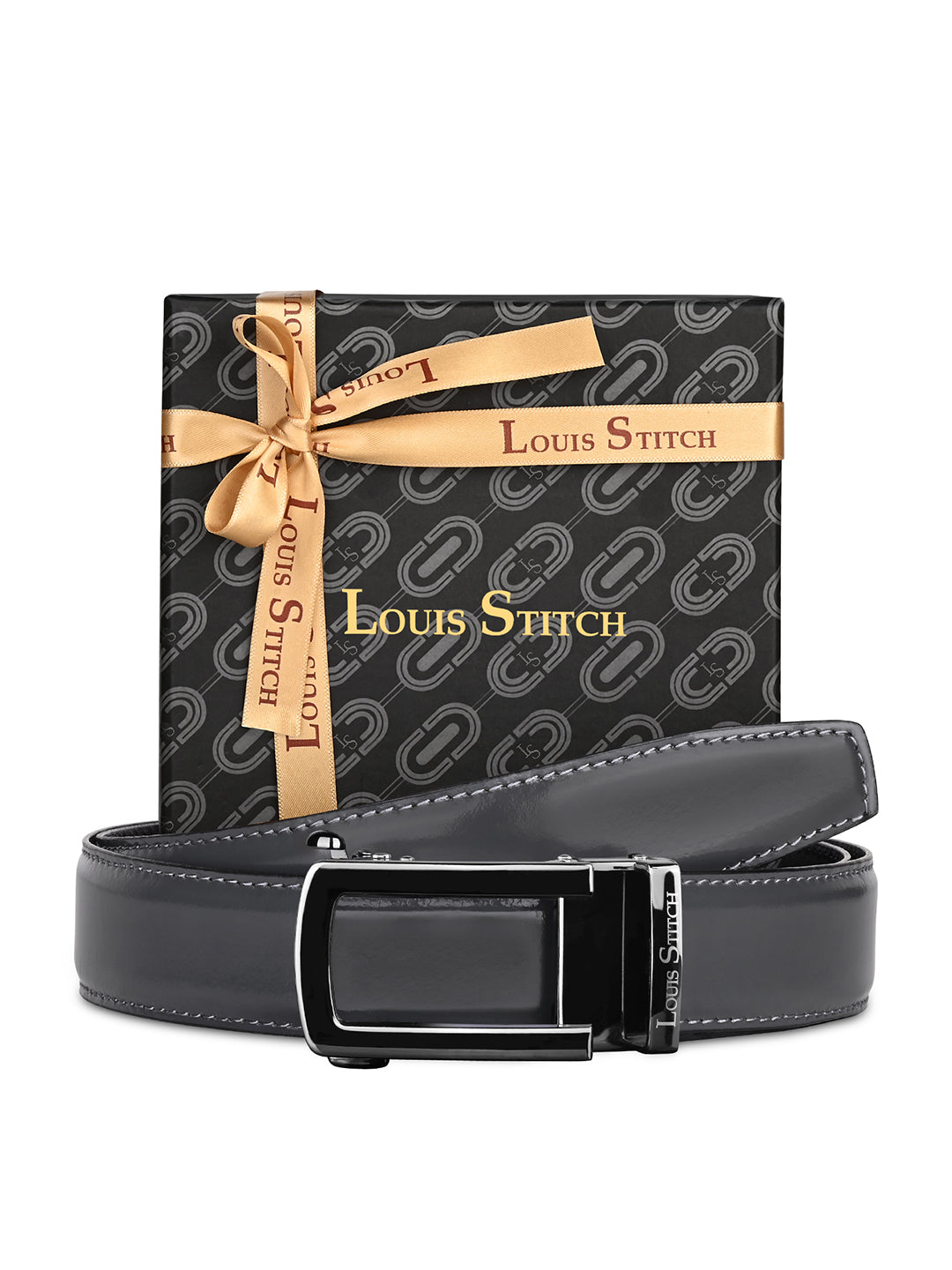Premium VT Leather Men's Gunmetal Black Buckle Auto Lock Belt