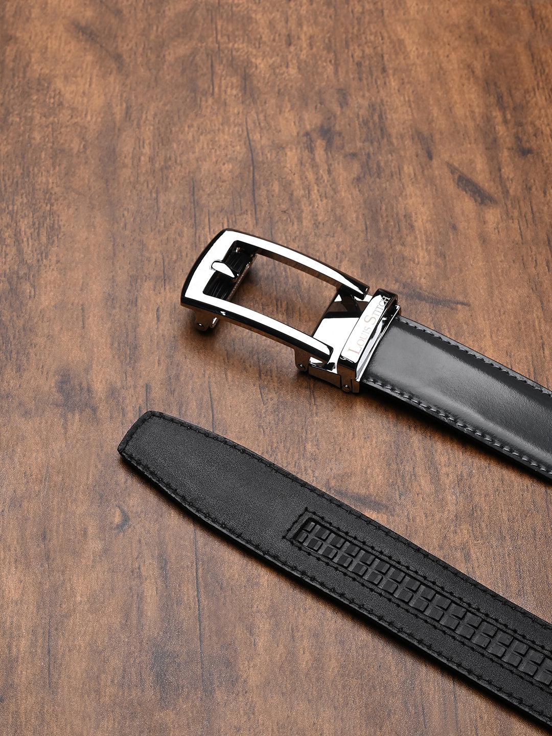 Premium VT Leather Men's Chrome Buckle Auto Lock Belt