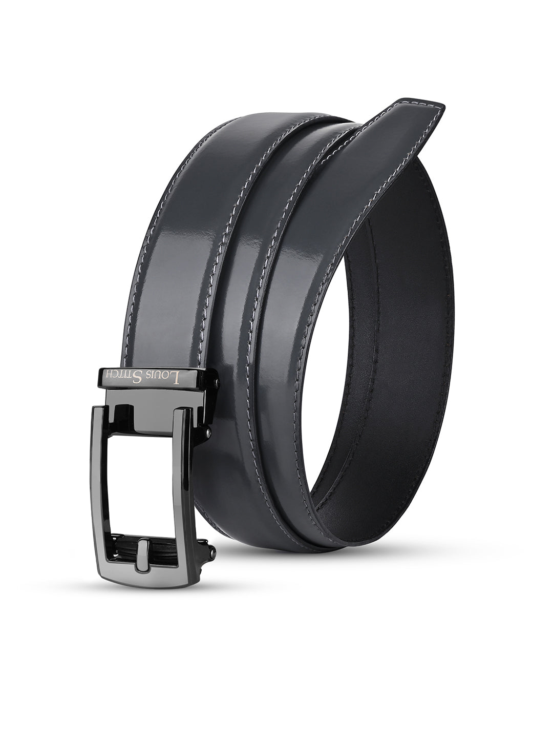 Premium VT Leather Men's Gunmetal Black Buckle Auto Lock Belt
