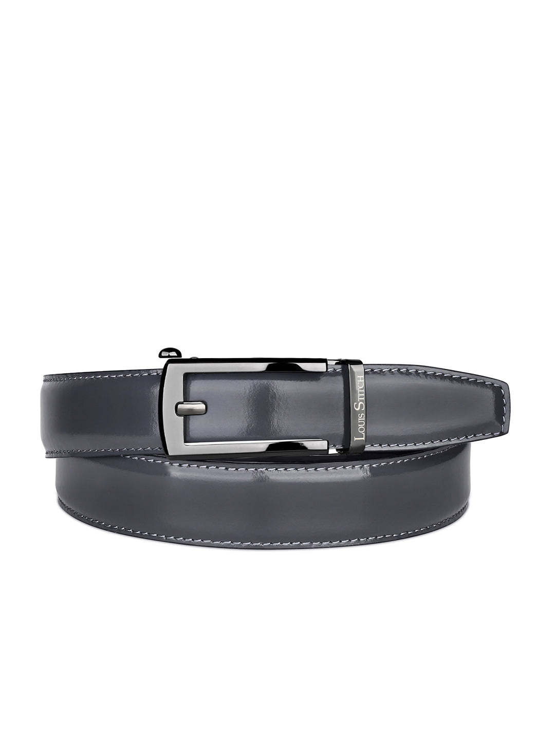Premium VT Leather Men's Gunmetal Black Buckle Auto Lock Belt