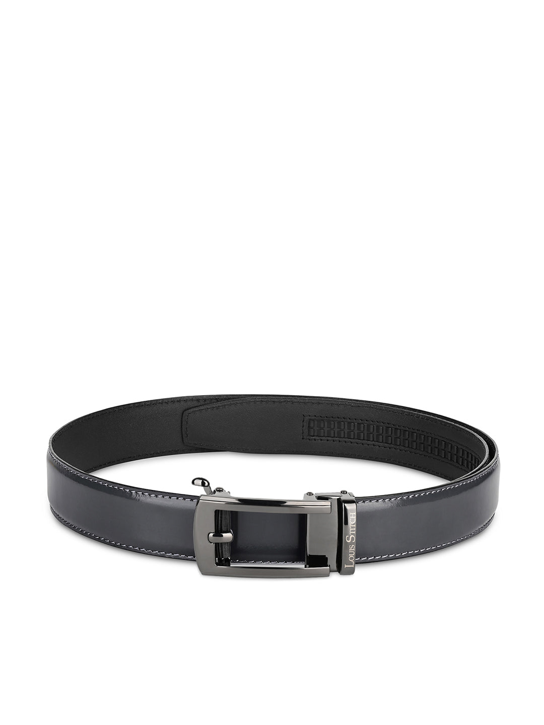 Premium VT Leather Men's Gunmetal Black Buckle Auto Lock Belt