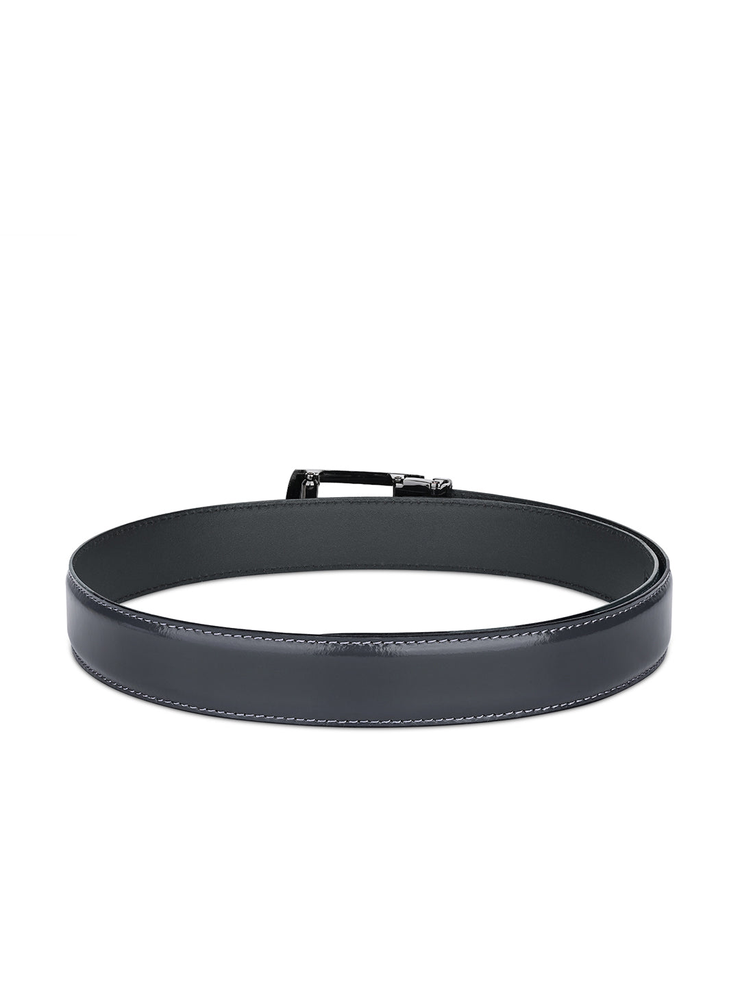 Premium VT Leather Men's Gunmetal Black Buckle Auto Lock Belt